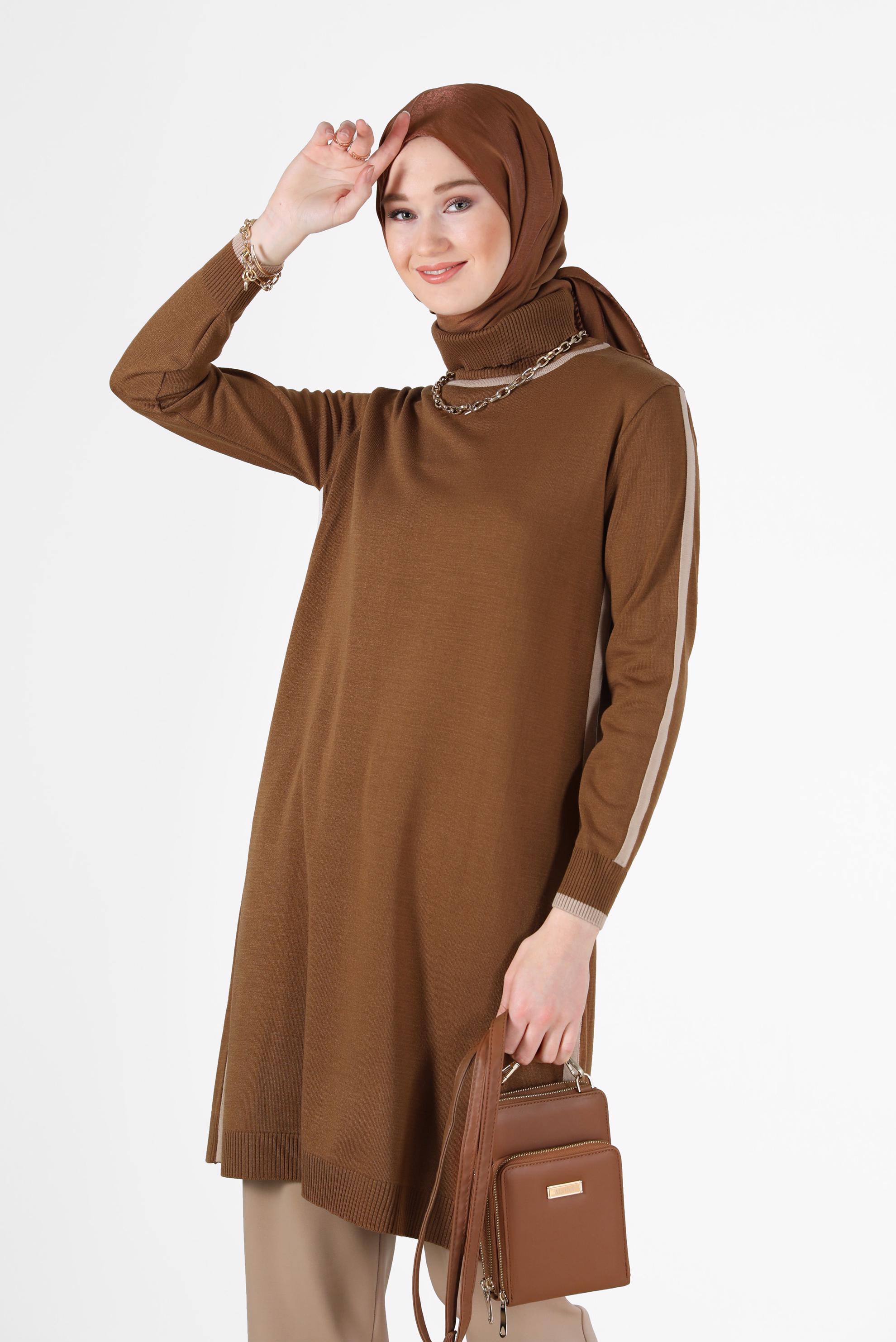 Hijab clothing YELLOW STRIPE DETAIL KNITWEAR TUNIC 42009 