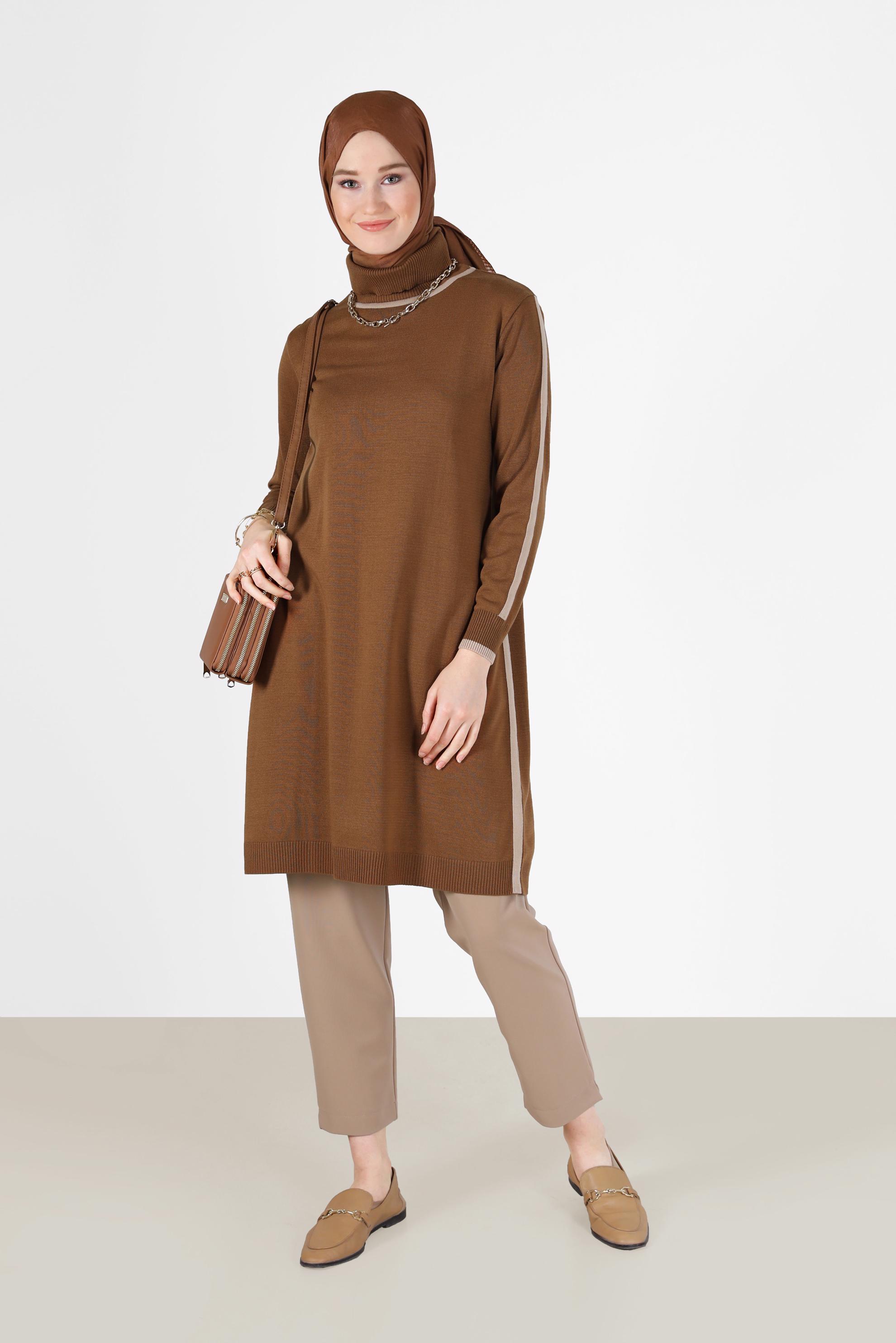 Hijab clothing YELLOW STRIPE DETAIL KNITWEAR TUNIC 42009 