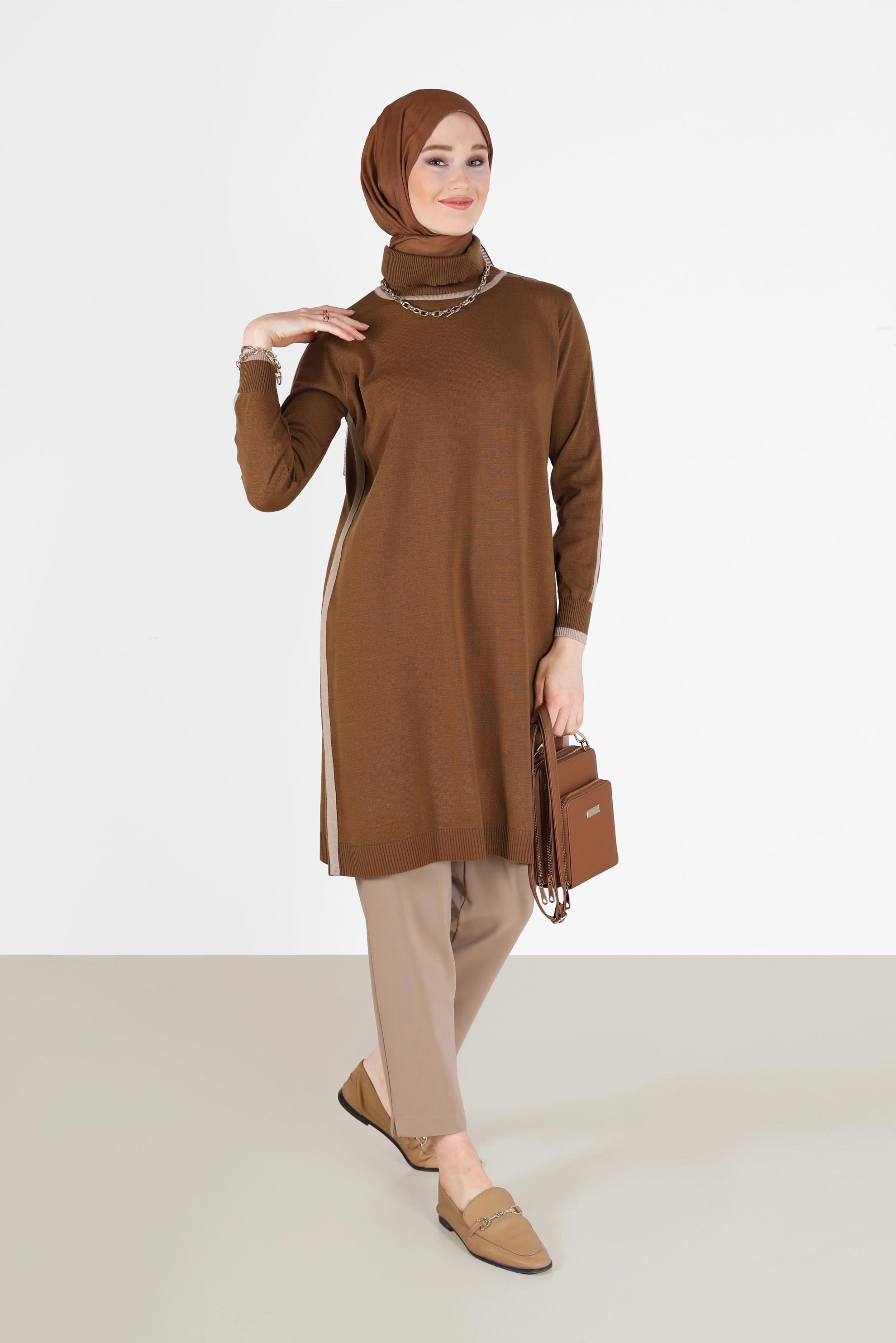 Hijab clothing YELLOW STRIPE DETAIL KNITWEAR TUNIC 42009 