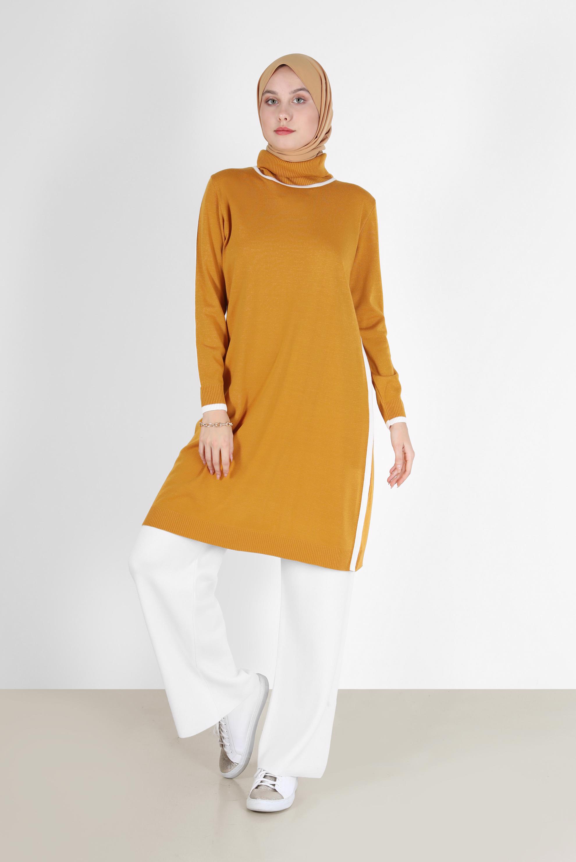 Hijab clothing YELLOW STRIPE DETAIL KNITWEAR TUNIC 42009 