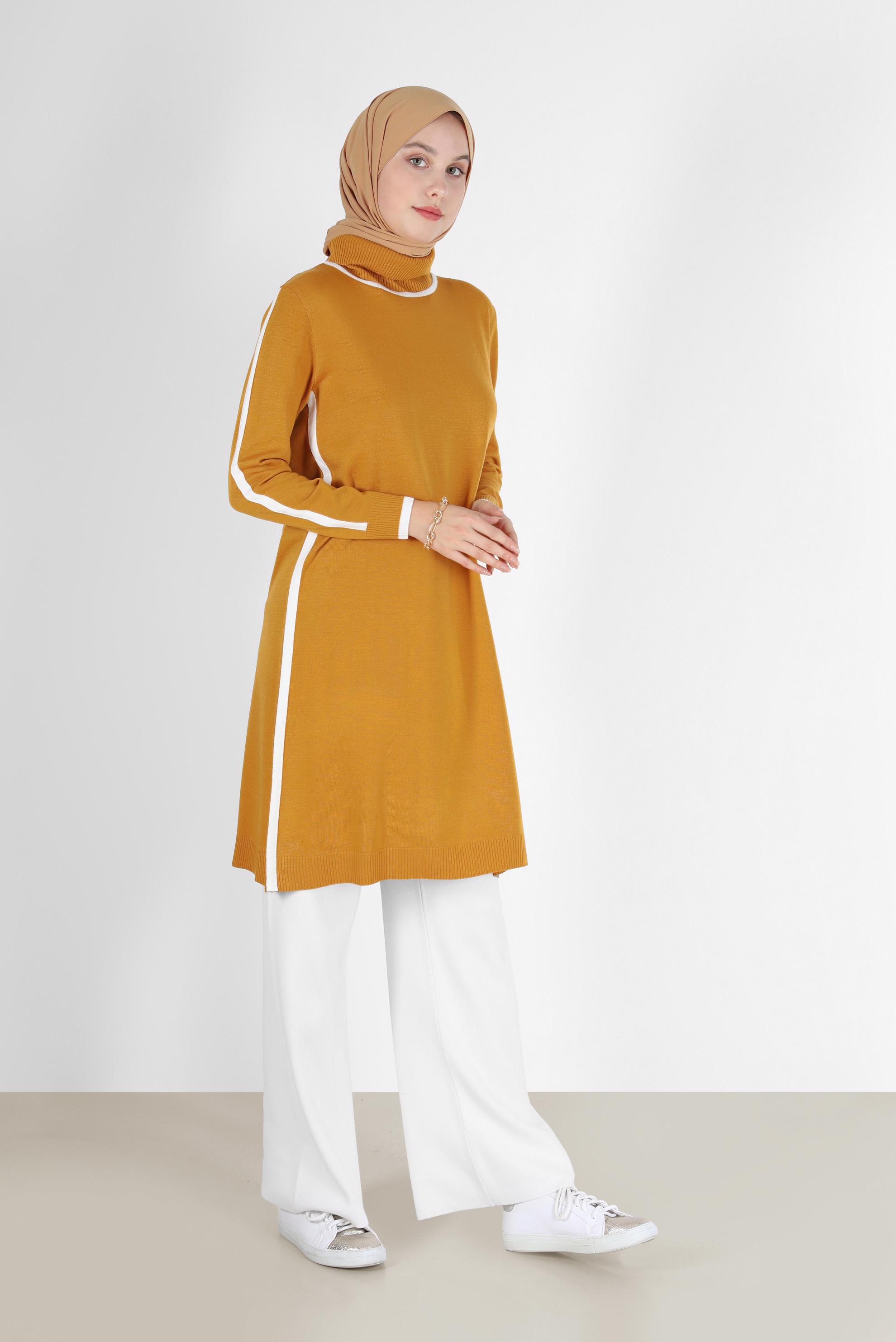 Hijab clothing YELLOW STRIPE DETAIL KNITWEAR TUNIC 42009 