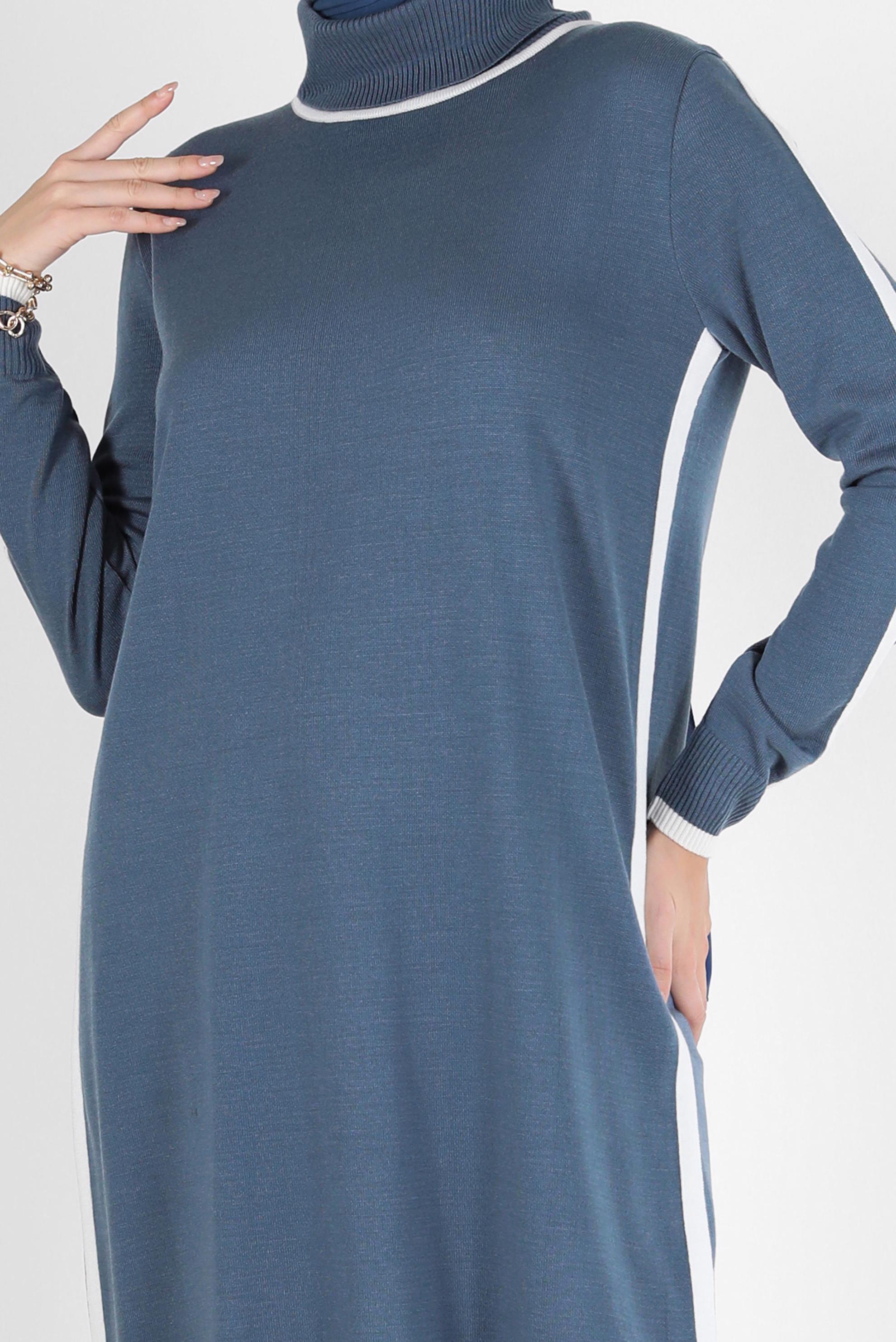 Hijab clothing NAVY BLUE STRIPE DETAIL KNITWEAR TUNIC 42009 