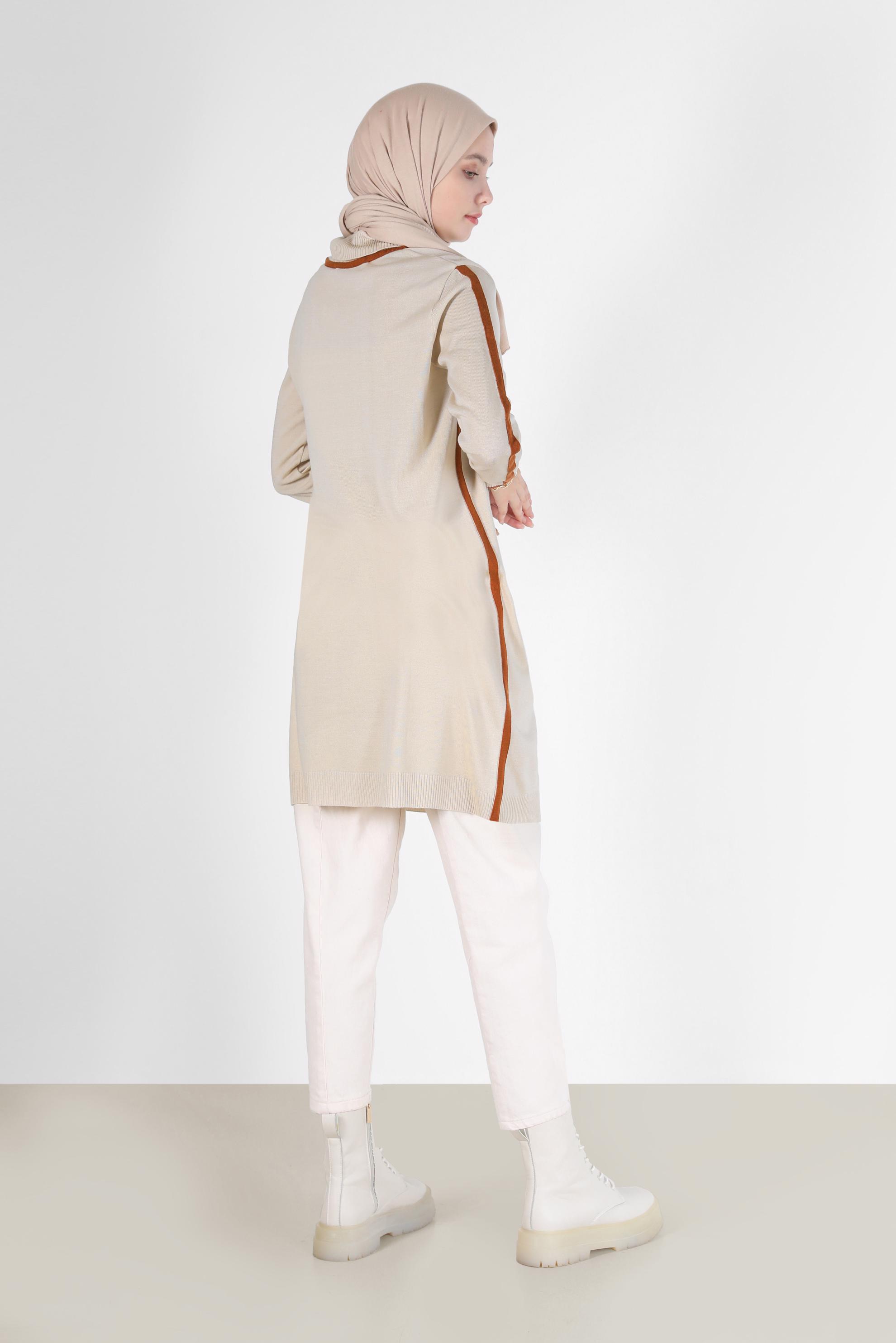 Hijab clothing BEIGE STRIPE DETAIL KNITWEAR TUNIC 42009 