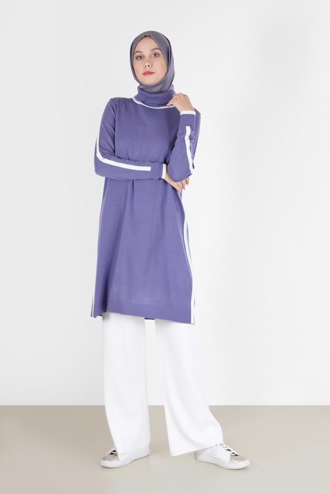 Hijab clothing  STRIPE DETAIL KNITWEAR TUNIC 42009  - ALVİNA