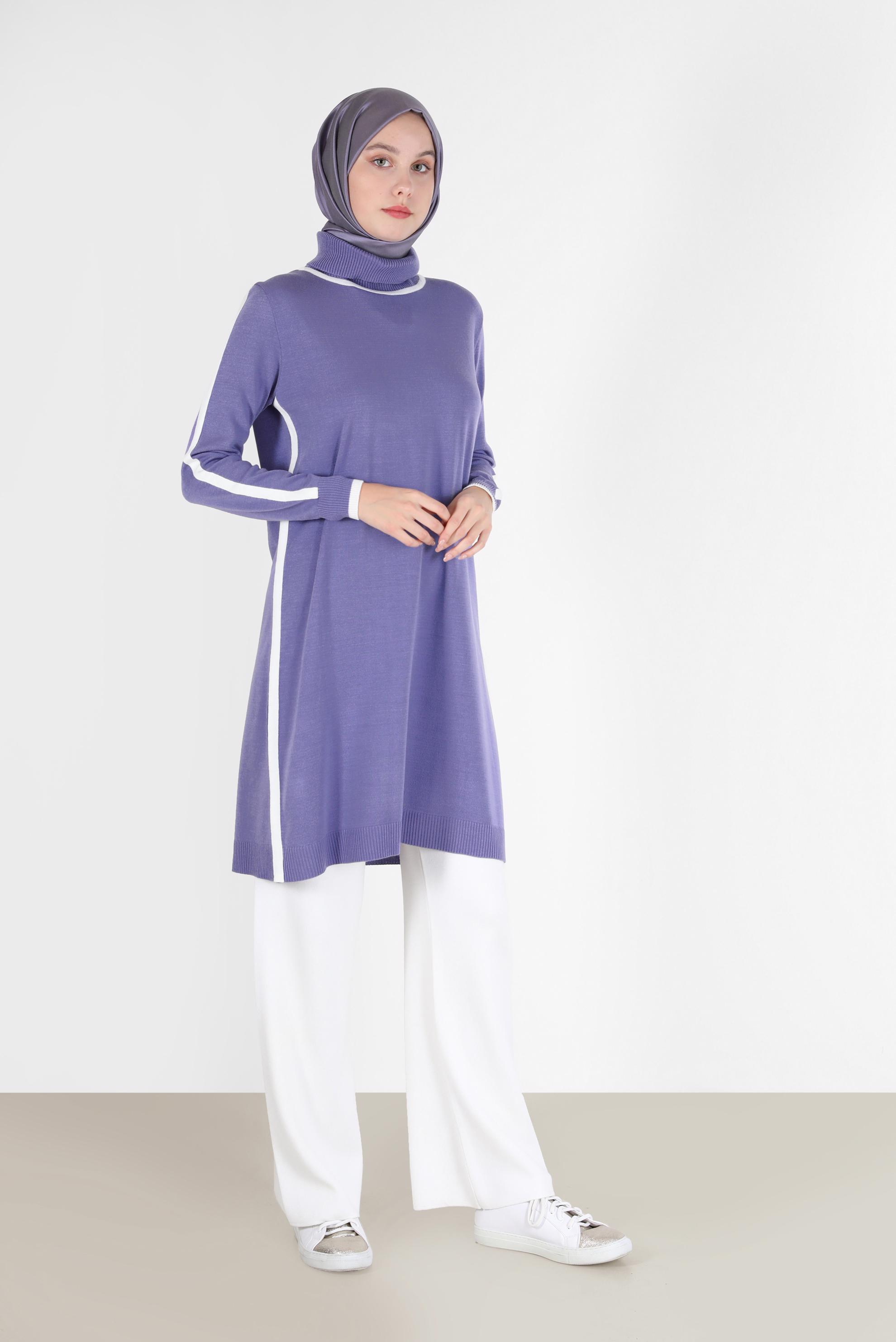 Hijab clothing PURPLE STRIPE DETAIL KNITWEAR TUNIC 42009 