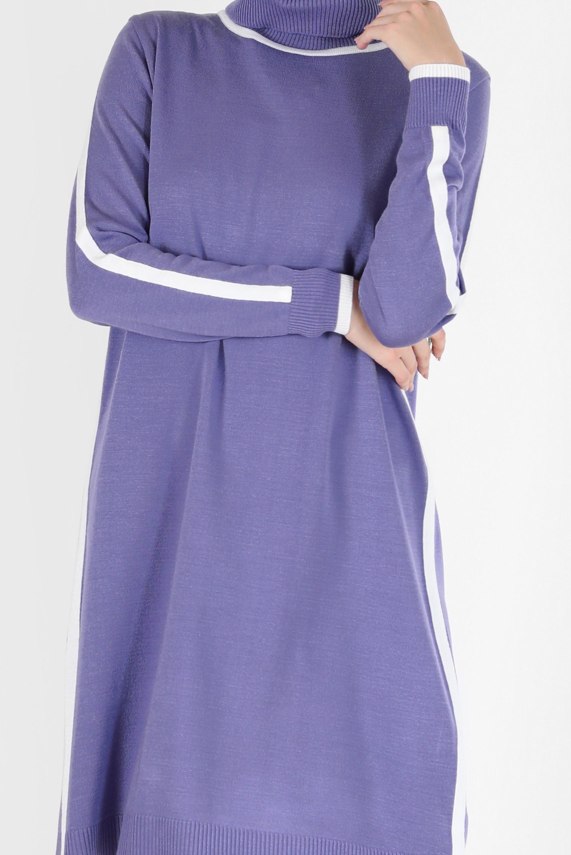 Hijab clothing PURPLE STRIPE DETAIL KNITWEAR TUNIC 42009 