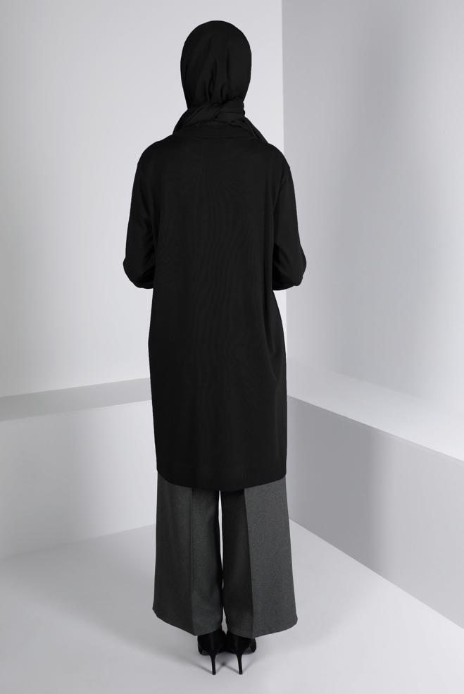 Vêtements hijab NOIR TUNIQUE EN MAILLE DÉTAIL PERLES 42010 - ALVİNA
