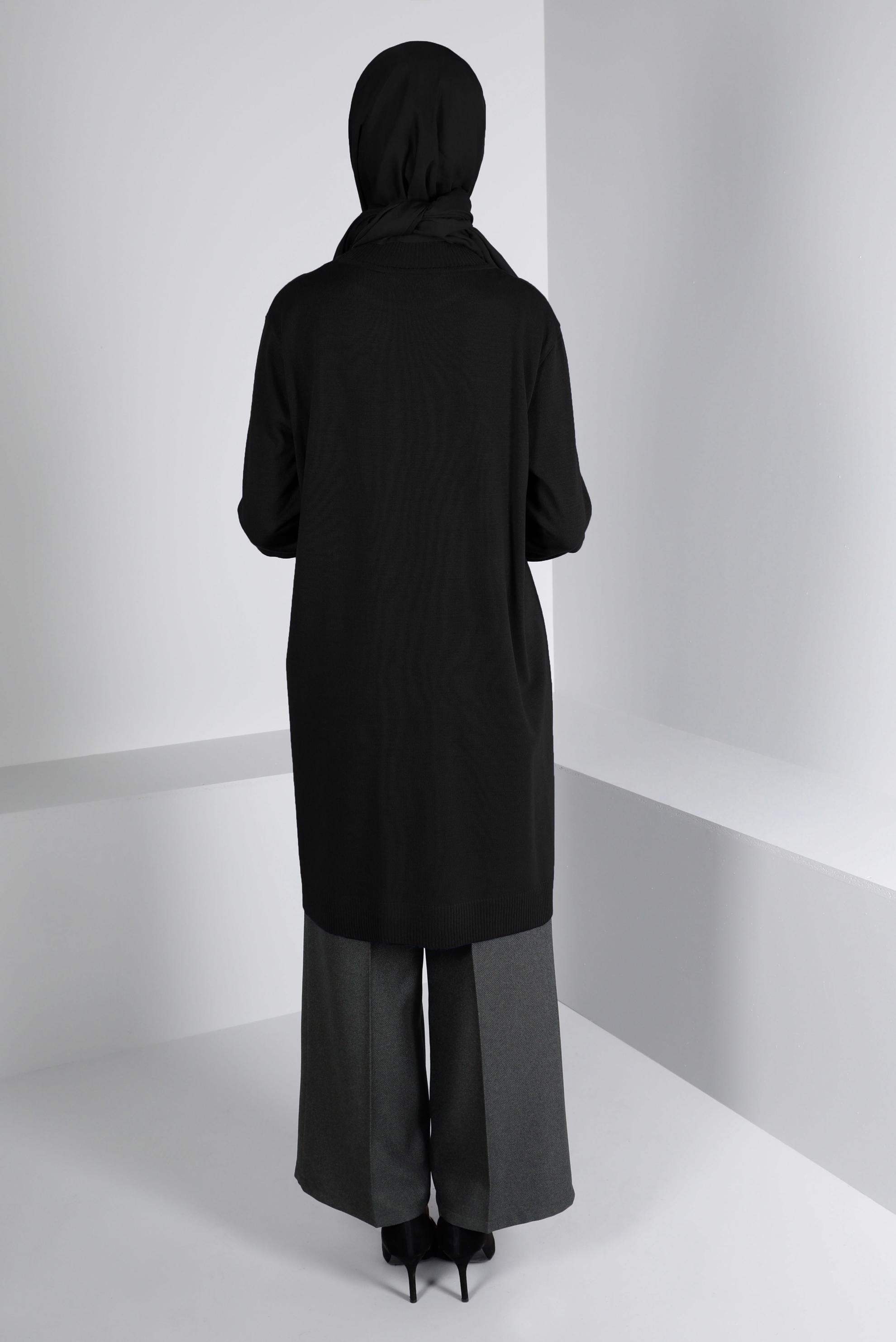 Vêtements hijab NOIR TUNIQUE EN MAILLE DÉTAIL PERLES 42010