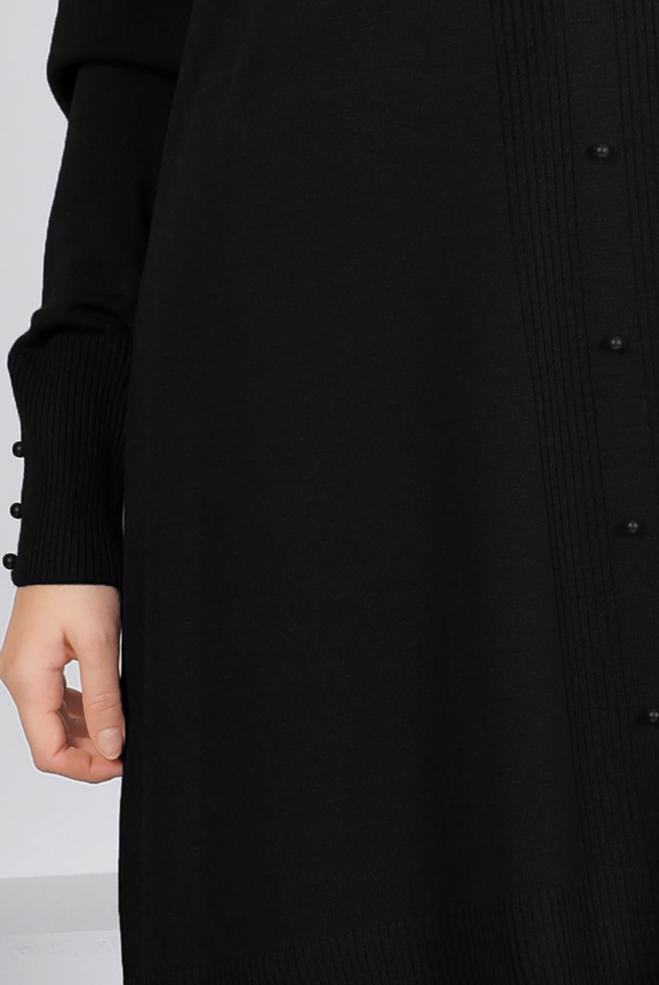 Vêtements hijab NOIR TUNIQUE EN MAILLE DÉTAIL PERLES 42010 - ALVİNA
