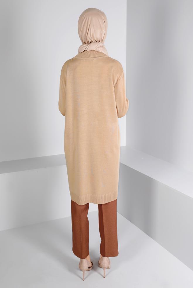 Vêtements hijab BEIGE TUNIQUE EN MAILLE DÉTAIL PERLES 42010 - ALVİNA