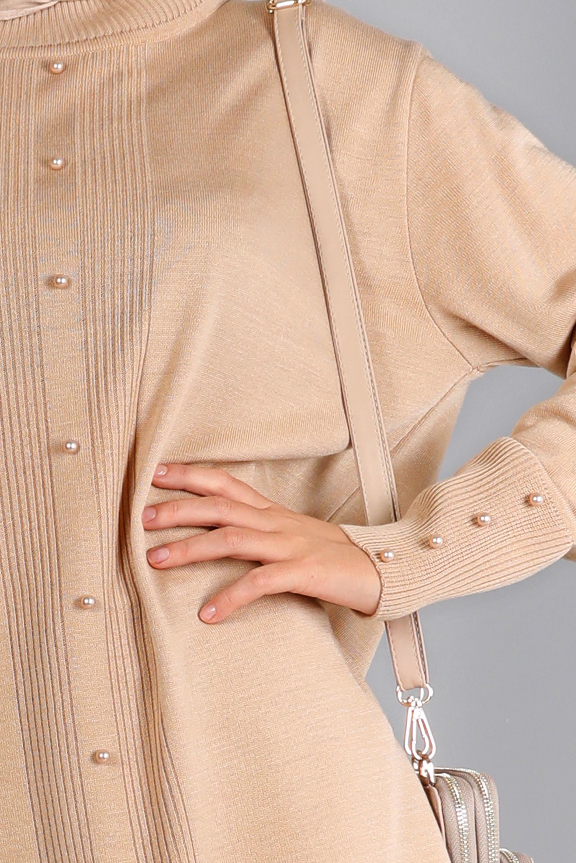 Tesettür giyim BEJ BONCUK DETAYLI TRİKO TUNİK 42010 