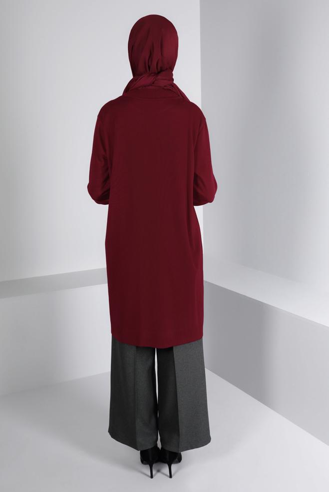 Vêtements hijab ROUGE TUNIQUE EN MAILLE DÉTAIL PERLES 42010 - ALVİNA