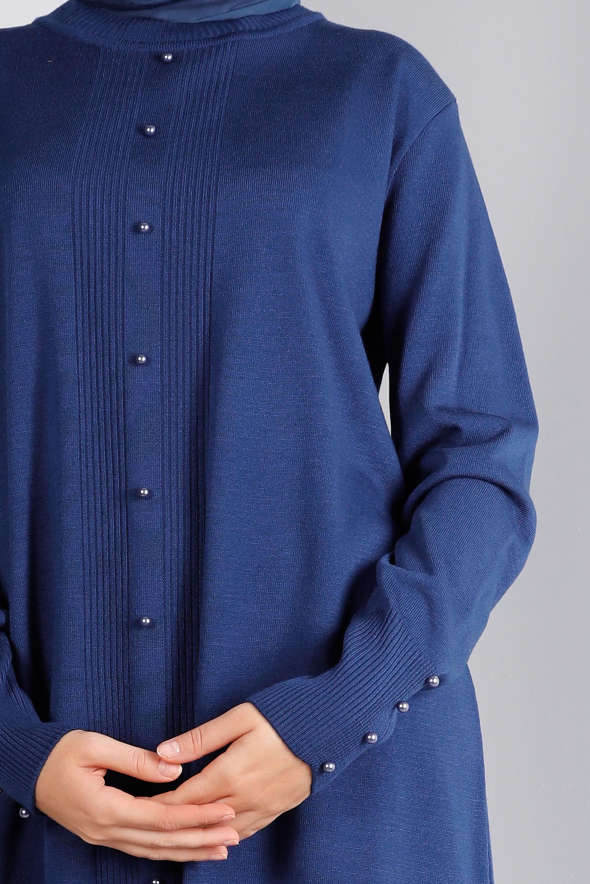 Tesettür giyim LACİVERT BONCUK DETAYLI TRİKO TUNİK 42010 