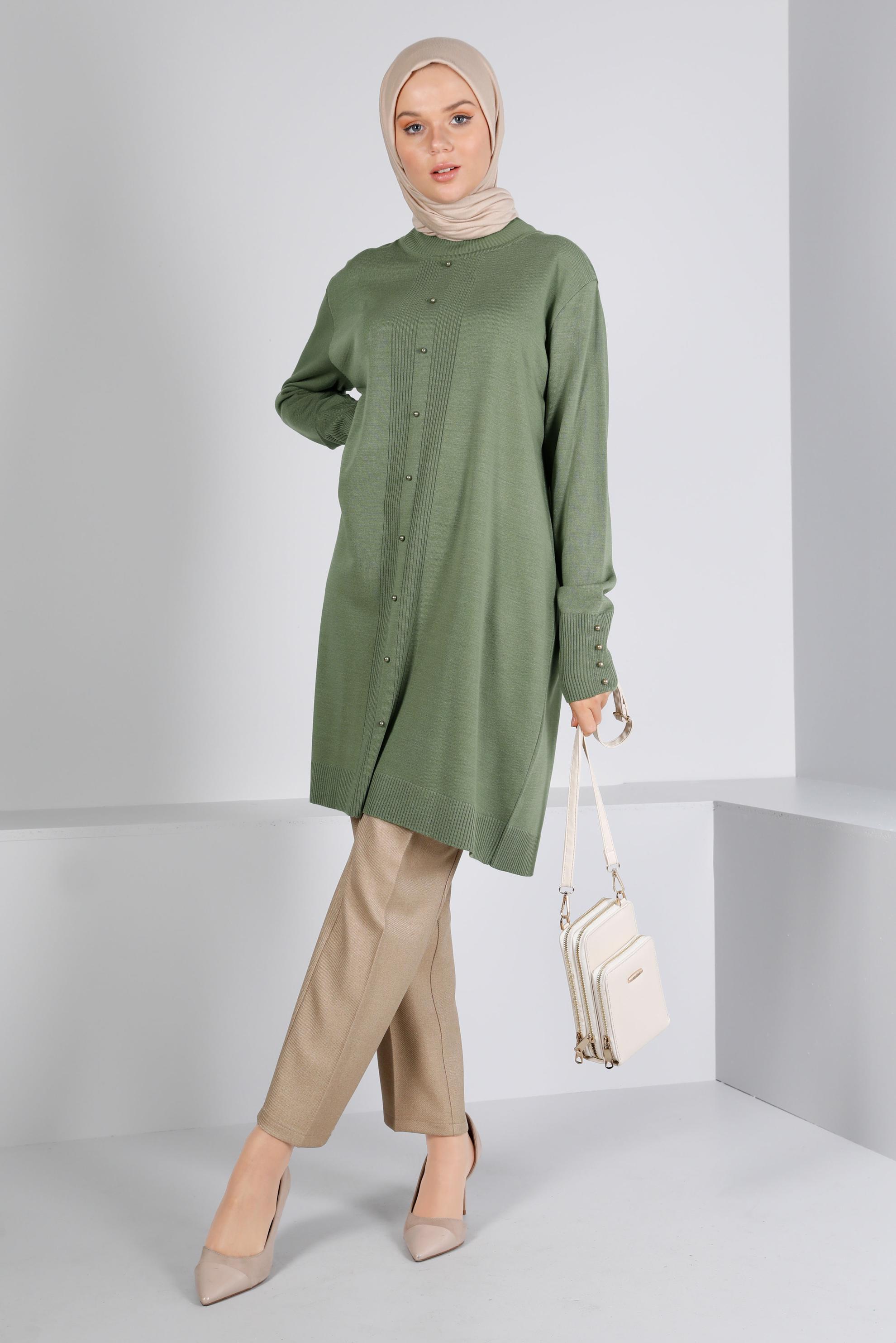 Hijab clothing GREEN BEAD DETAIL KNITWEAR TUNIC 42010