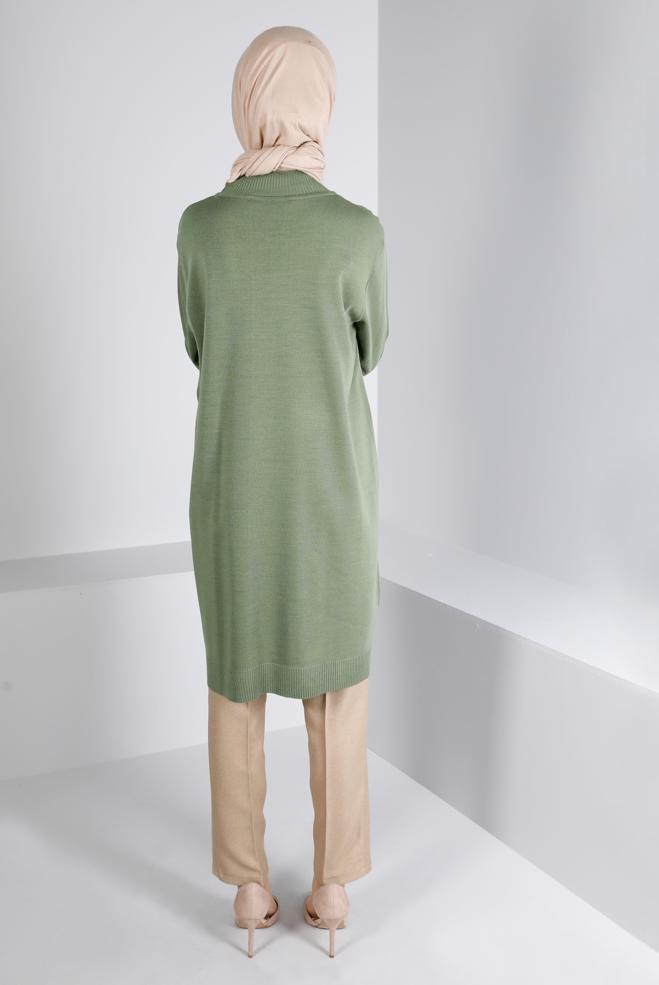 Vêtements hijab VERT TUNIQUE EN MAILLE DÉTAIL PERLES 42010 - ALVİNA