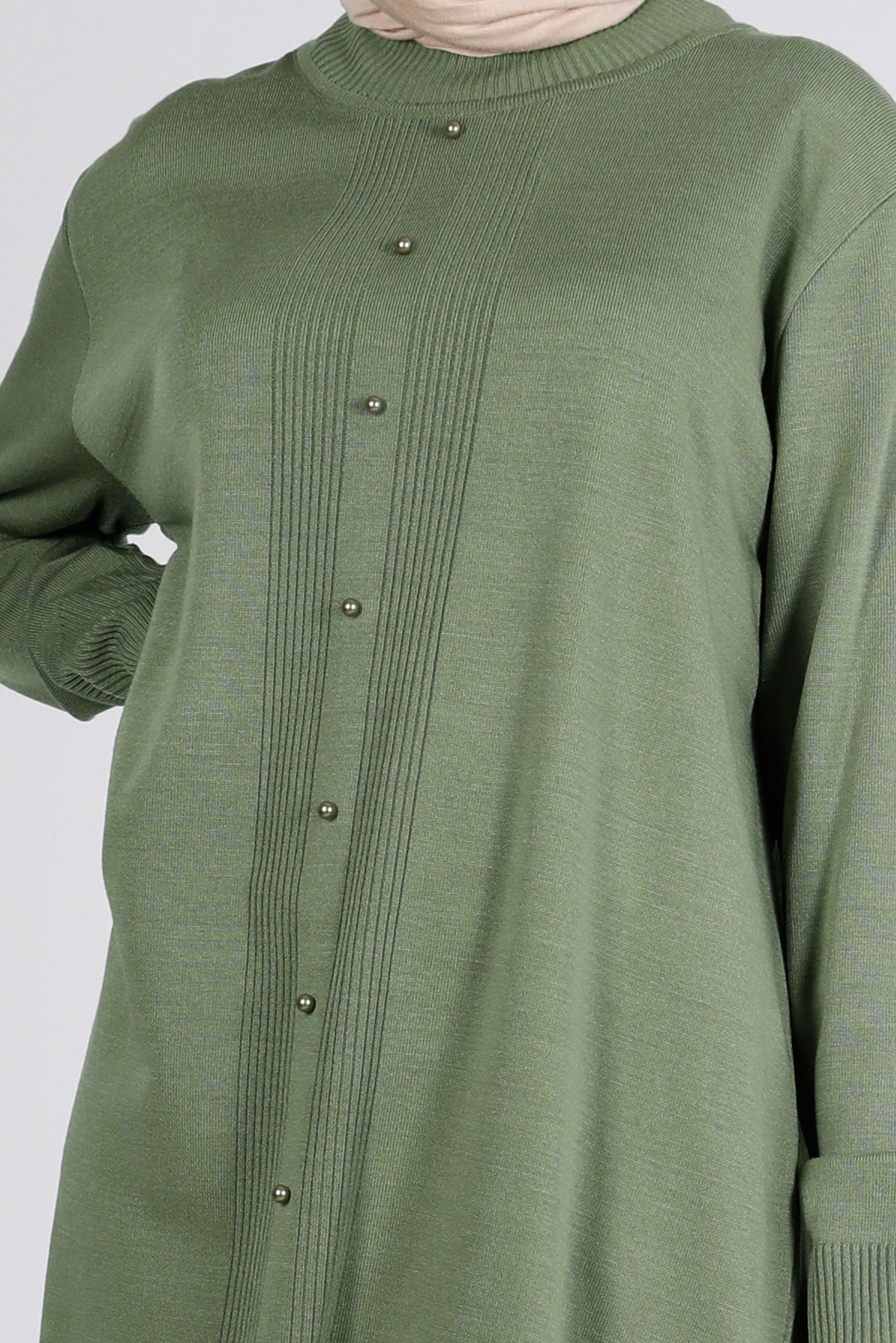 Hijab clothing GREEN BEAD DETAIL KNITWEAR TUNIC 42010