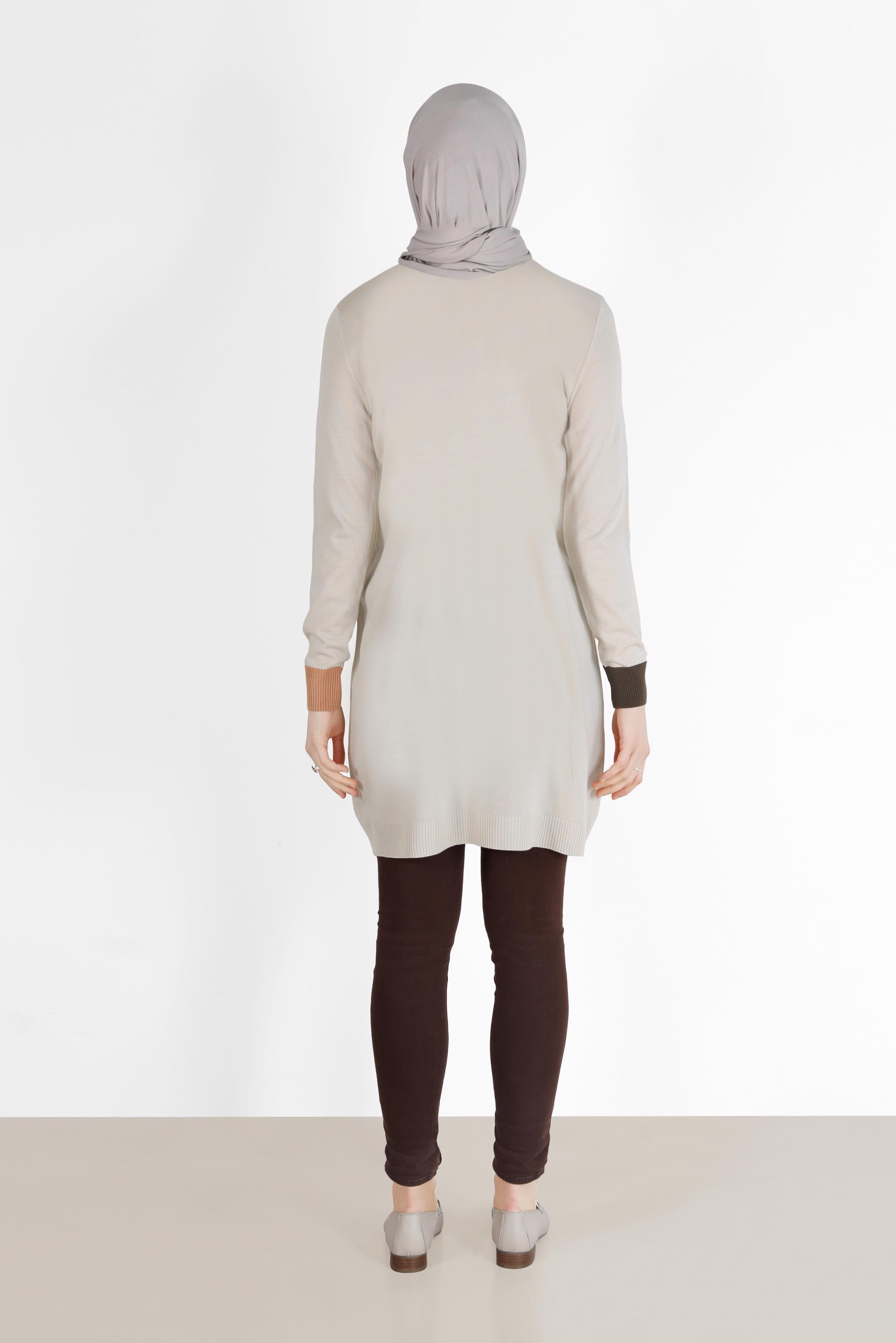 Tesettür giyim BEJ GEOMETRİK ŞEKİL DETAYLI TRİKO TUNİK 42011	