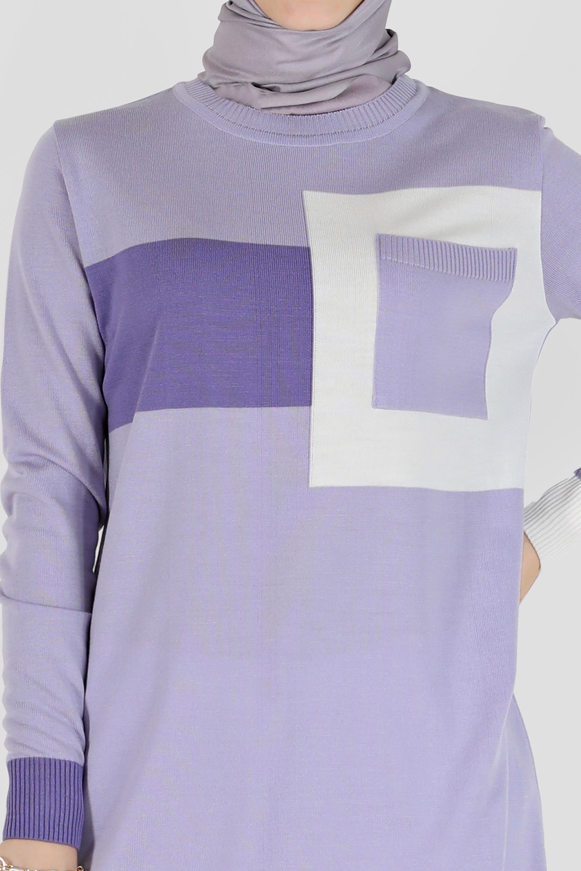 Tesettür giyim MOR GEOMETRİK ŞEKİL DETAYLI TRİKO TUNİK 42011	