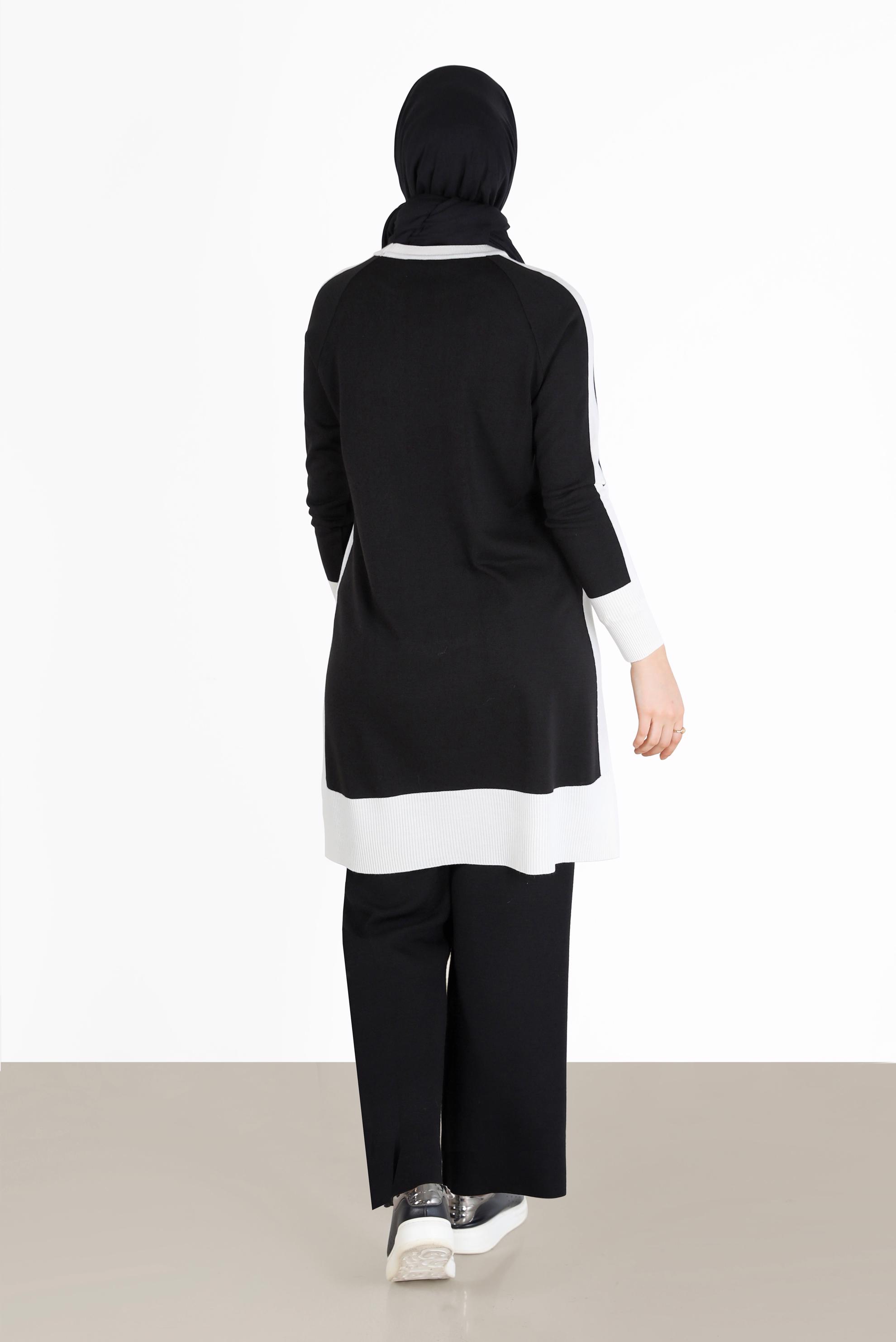 Tesettür giyim SİYAH İKİ RENKLİ TRİKO TUNİK 42012 