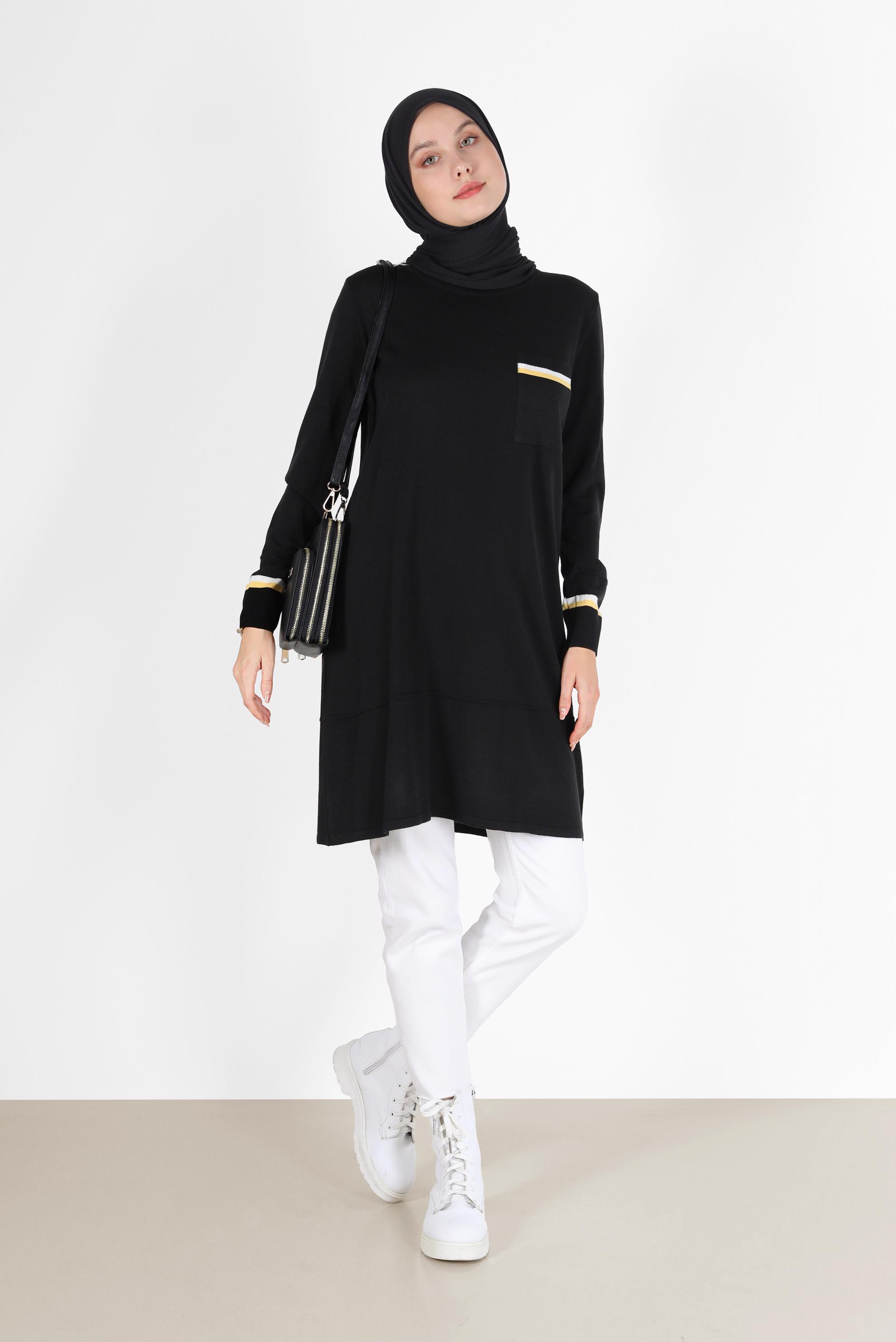 Hijab clothing BLACK POCKET DETAIL TUNIC 42013 