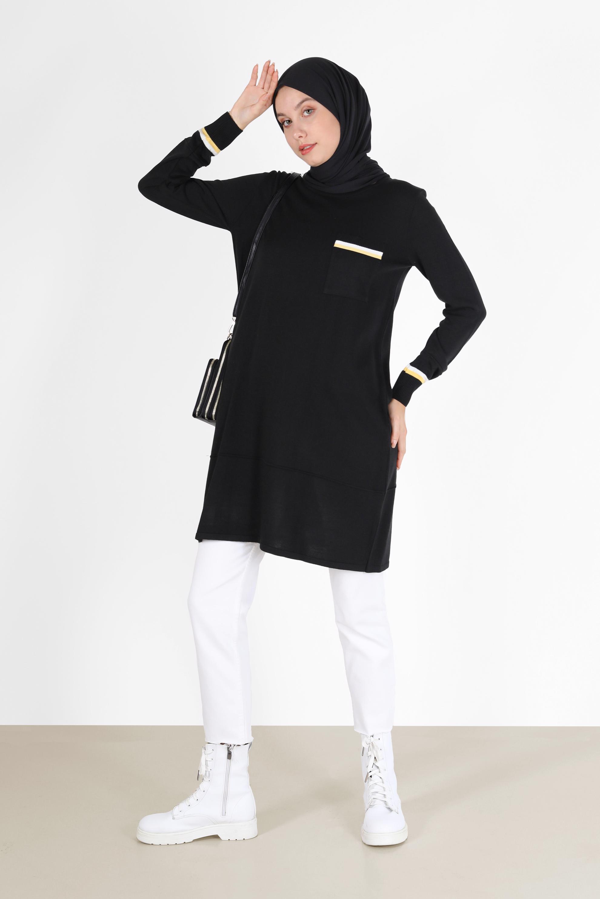 Hijab clothing BLACK POCKET DETAIL TUNIC 42013 
