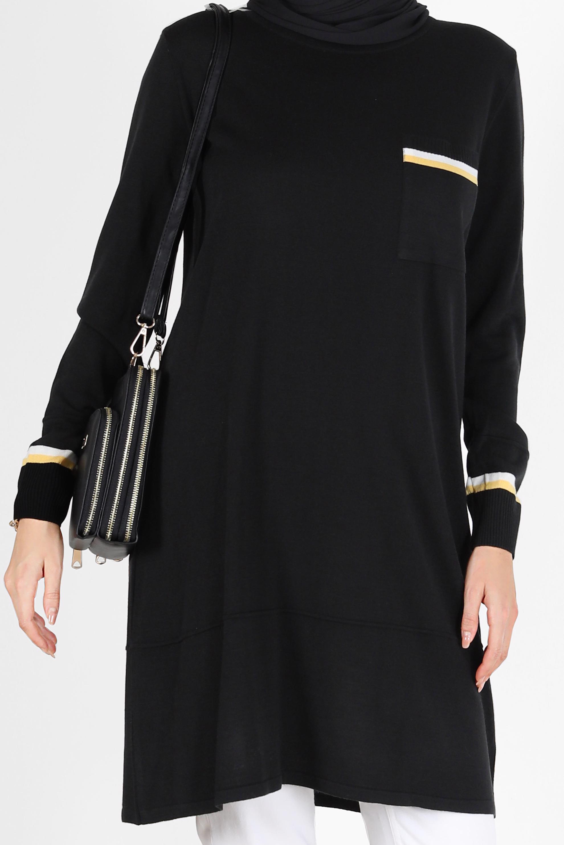Hijab clothing BLACK POCKET DETAIL TUNIC 42013 