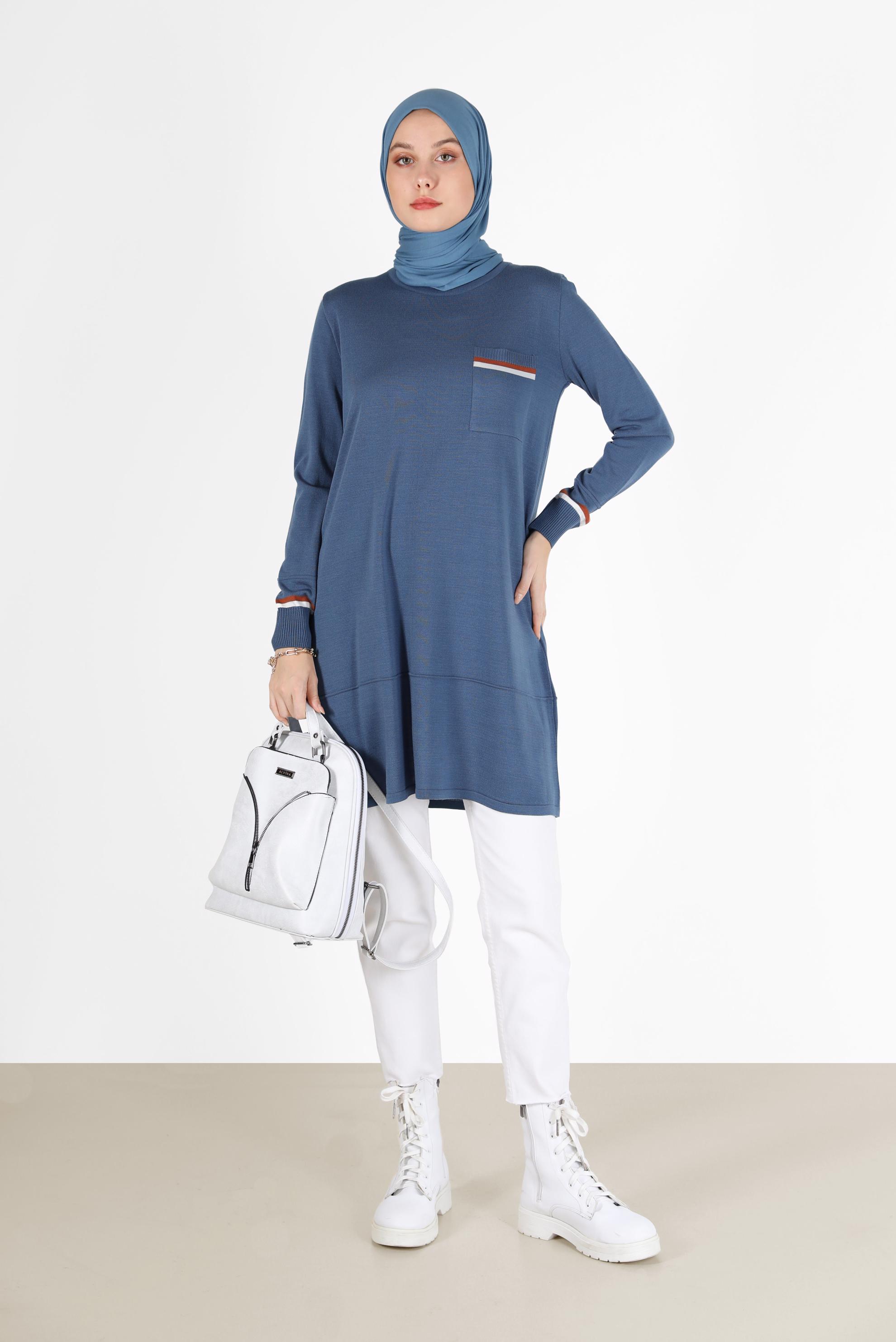 Hijab clothing NAVY BLUE POCKET DETAIL TUNIC 42013 