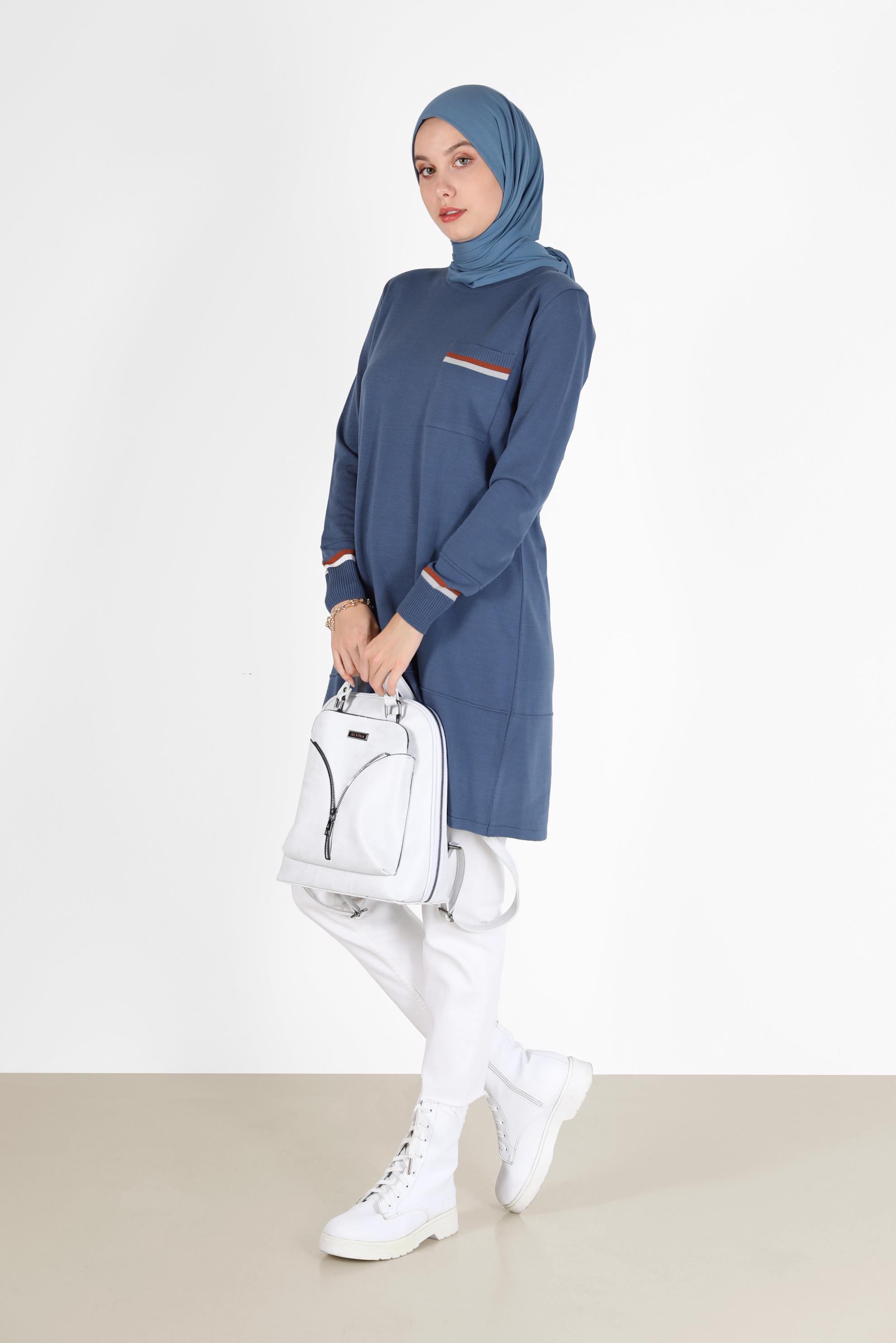 Hijab clothing NAVY BLUE POCKET DETAIL TUNIC 42013 