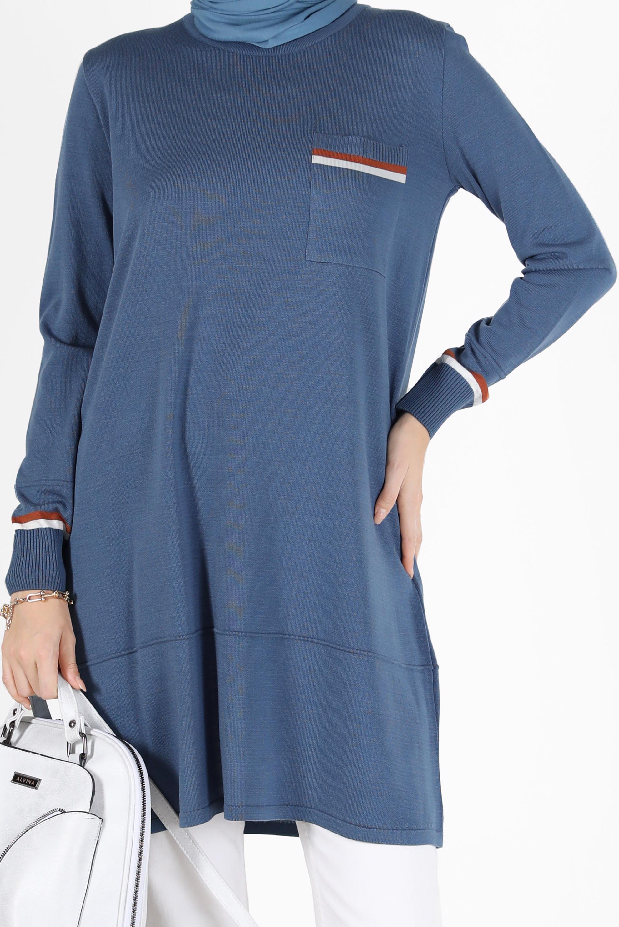 Hijab clothing NAVY BLUE POCKET DETAIL TUNIC 42013 