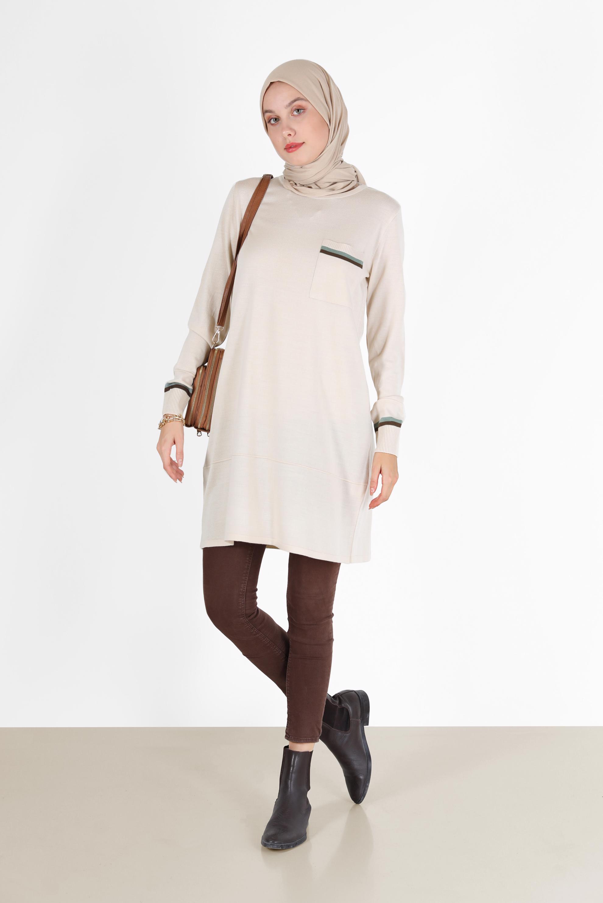 Hijab clothing BEIGE POCKET DETAIL TUNIC 42013 