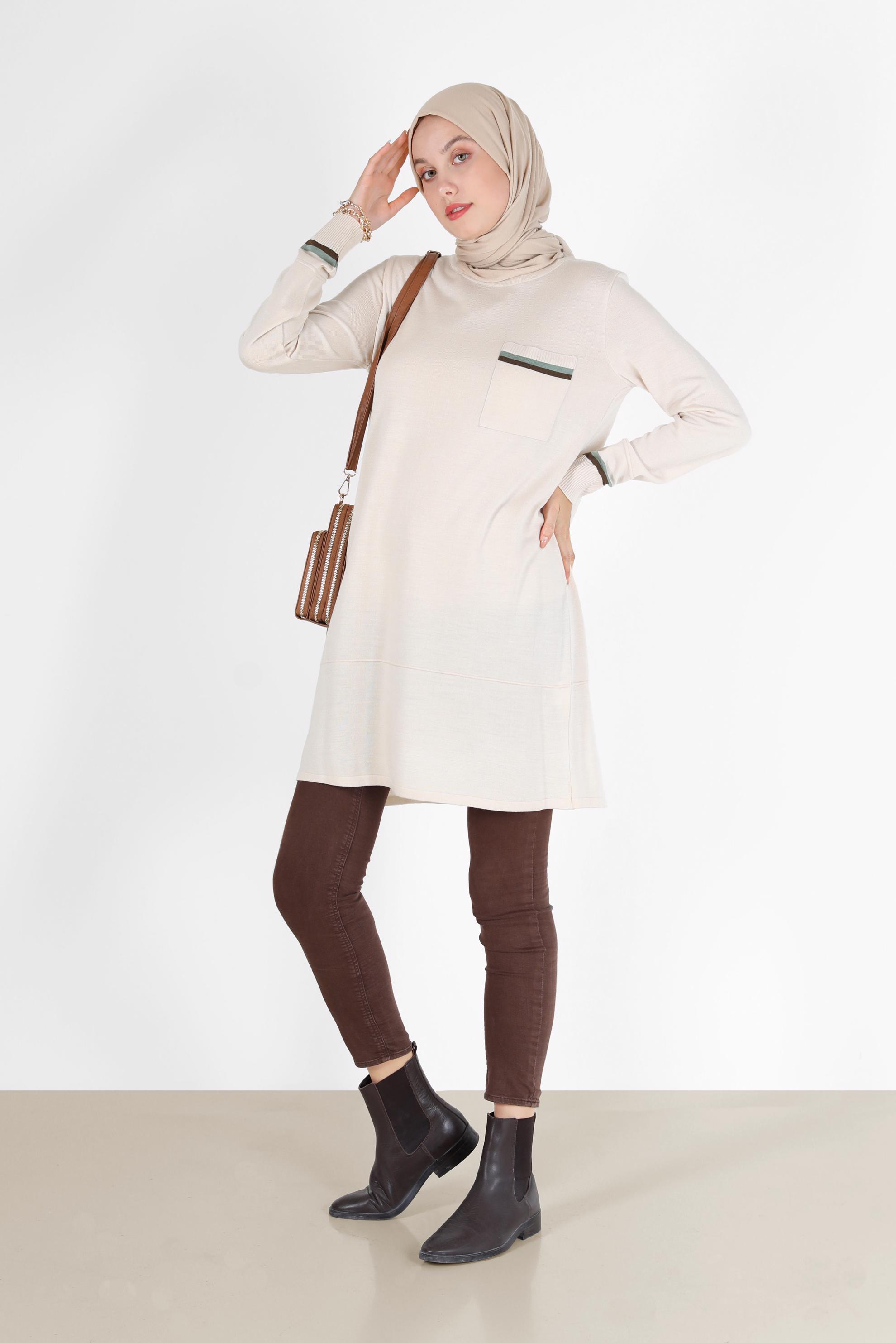Hijab clothing BEIGE POCKET DETAIL TUNIC 42013 