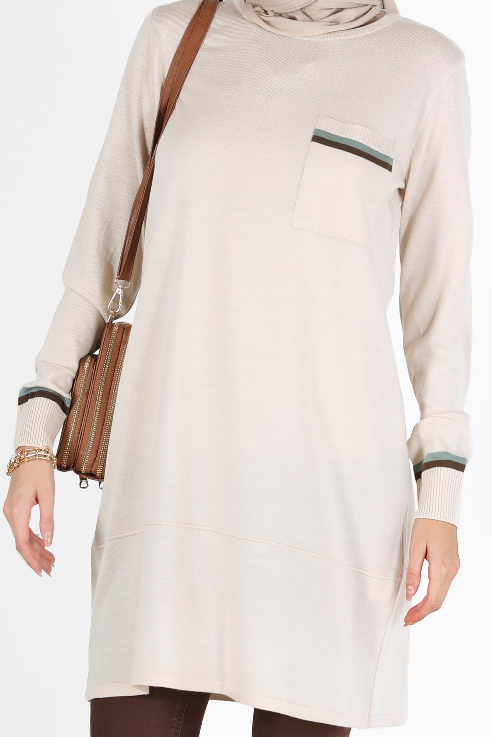Hijab clothing BEIGE POCKET DETAIL TUNIC 42013 