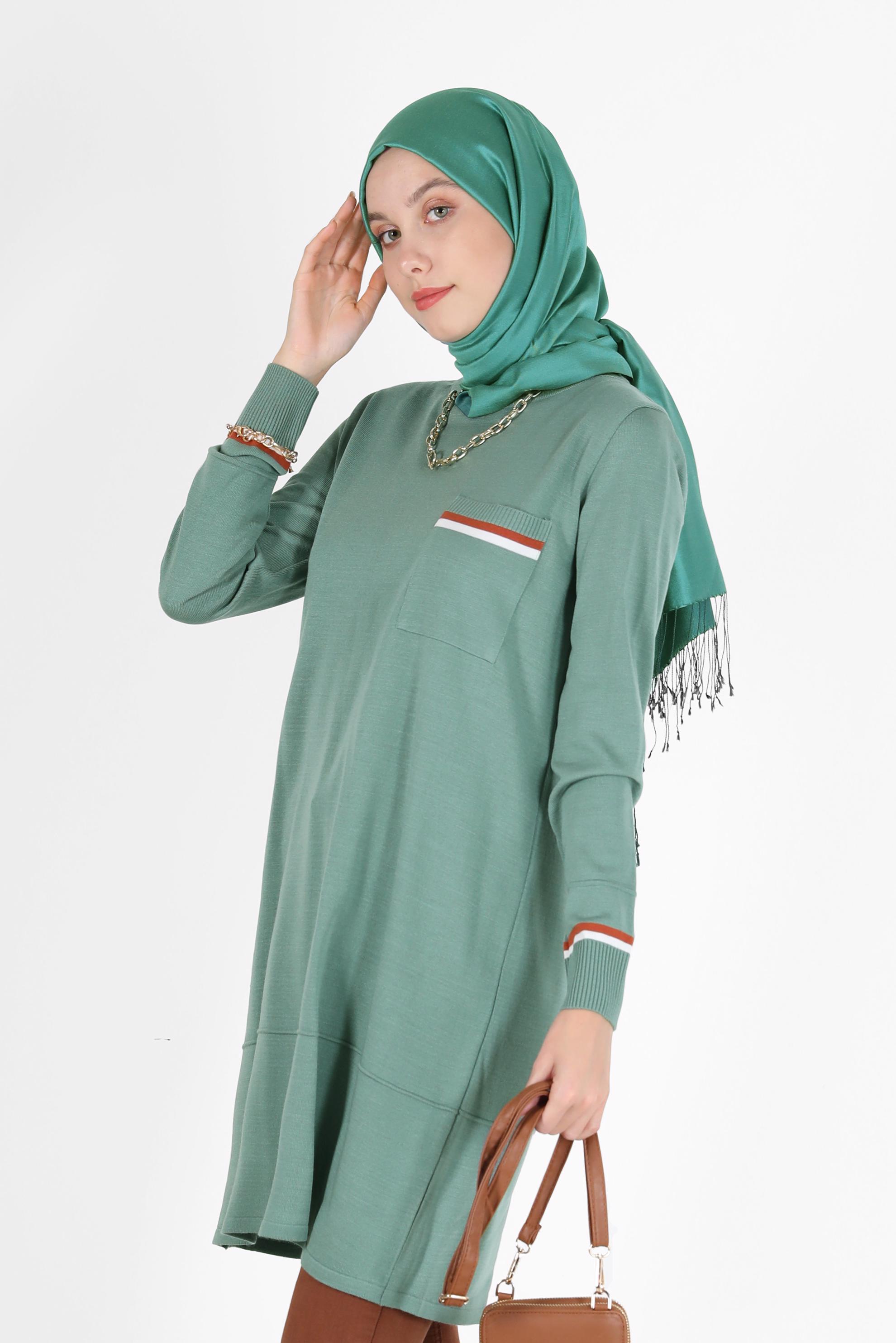 Vêtements hijab VERT TUNIQUE DETAIL POCHE 42013