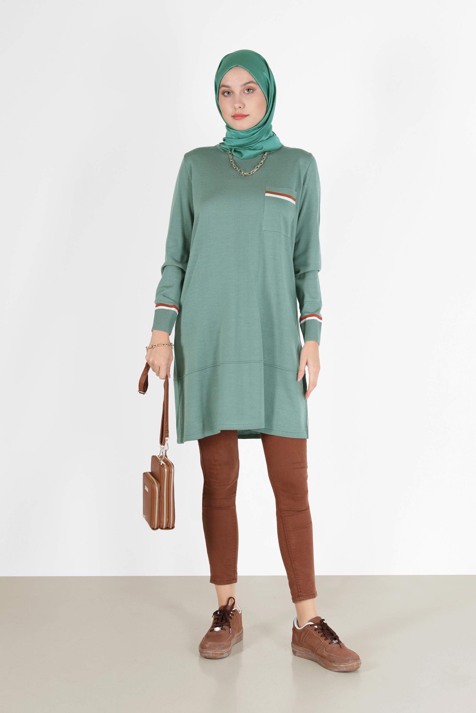 Vêtements hijab VERT TUNIQUE DETAIL POCHE 42013