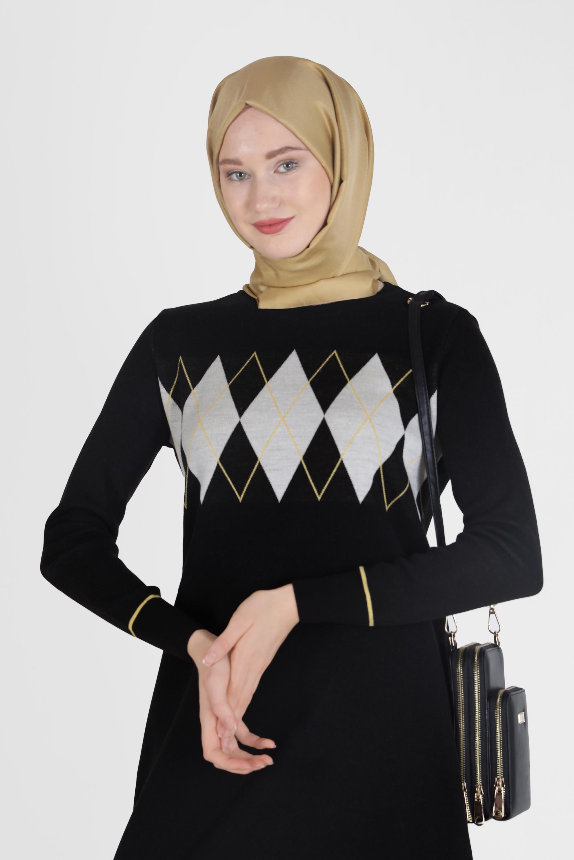Hijab clothing BLACK RHOMBUS KNIT TUNIC 42020 