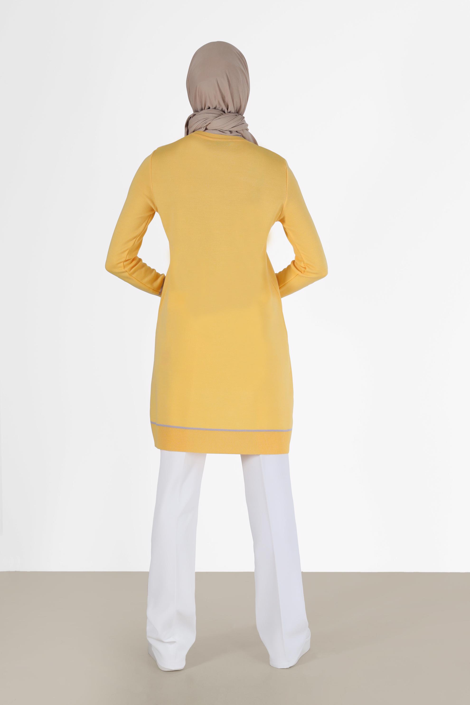 Tesettür giyim SARI BAKLAVA DESEN DETAYLI TRİKO TUNİK 42020 