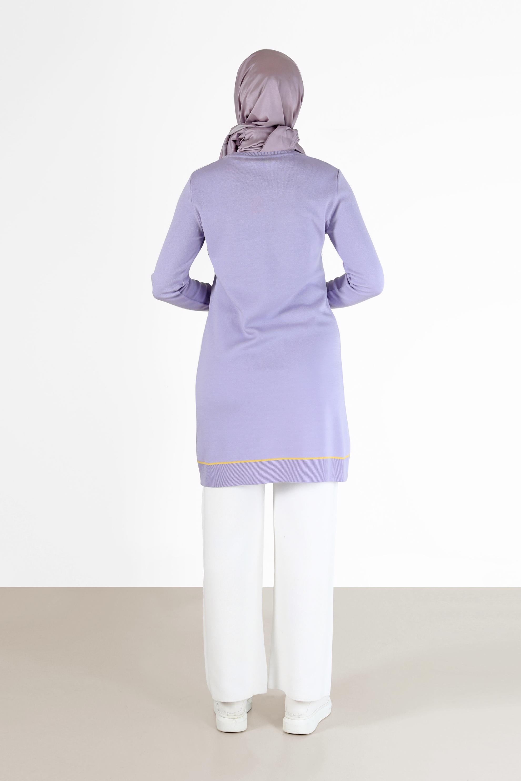 Tesettür giyim MOR BAKLAVA DESEN DETAYLI TRİKO TUNİK 42020 