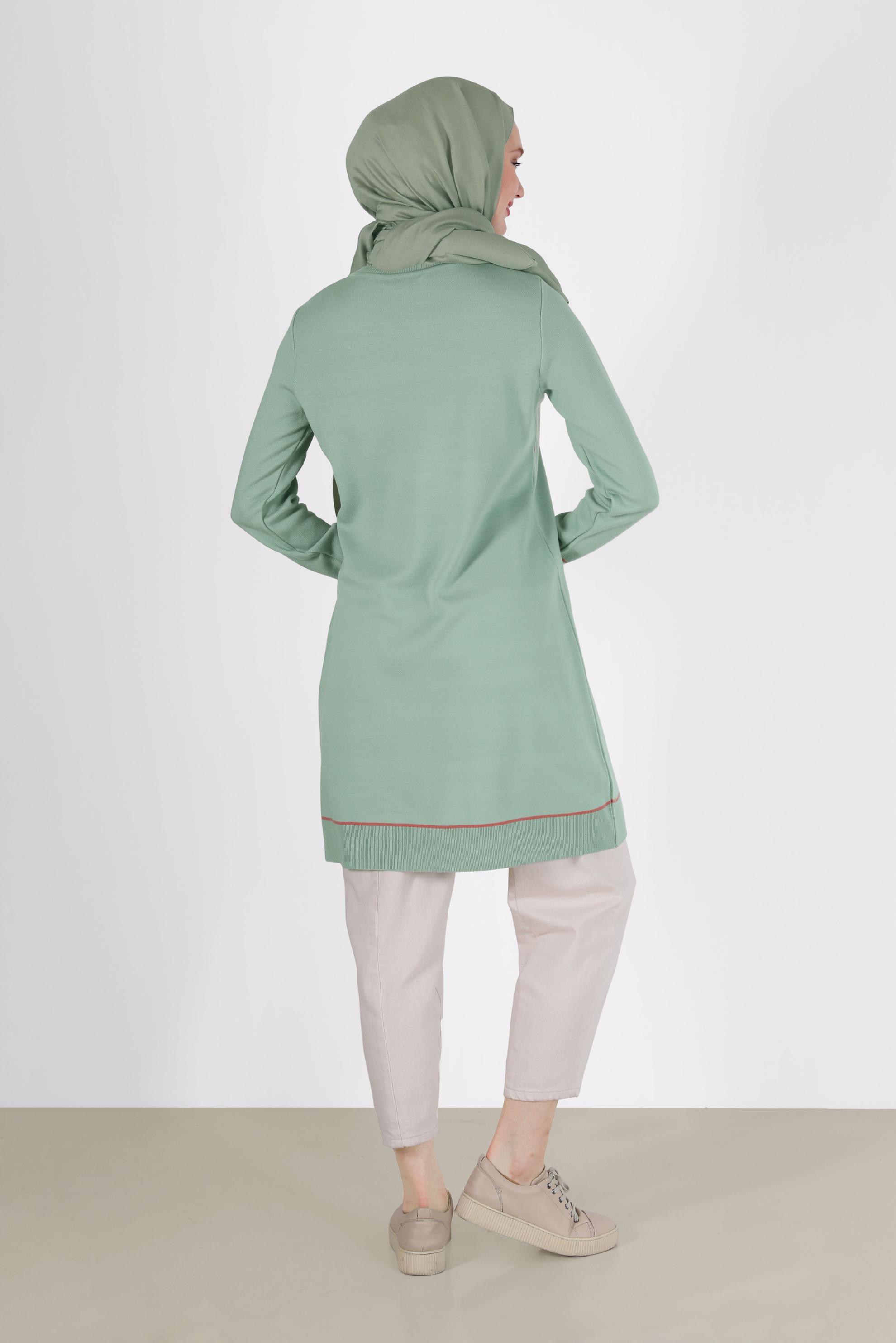 Tesettür giyim YEŞİL BAKLAVA DESEN DETAYLI TRİKO TUNİK 42020 