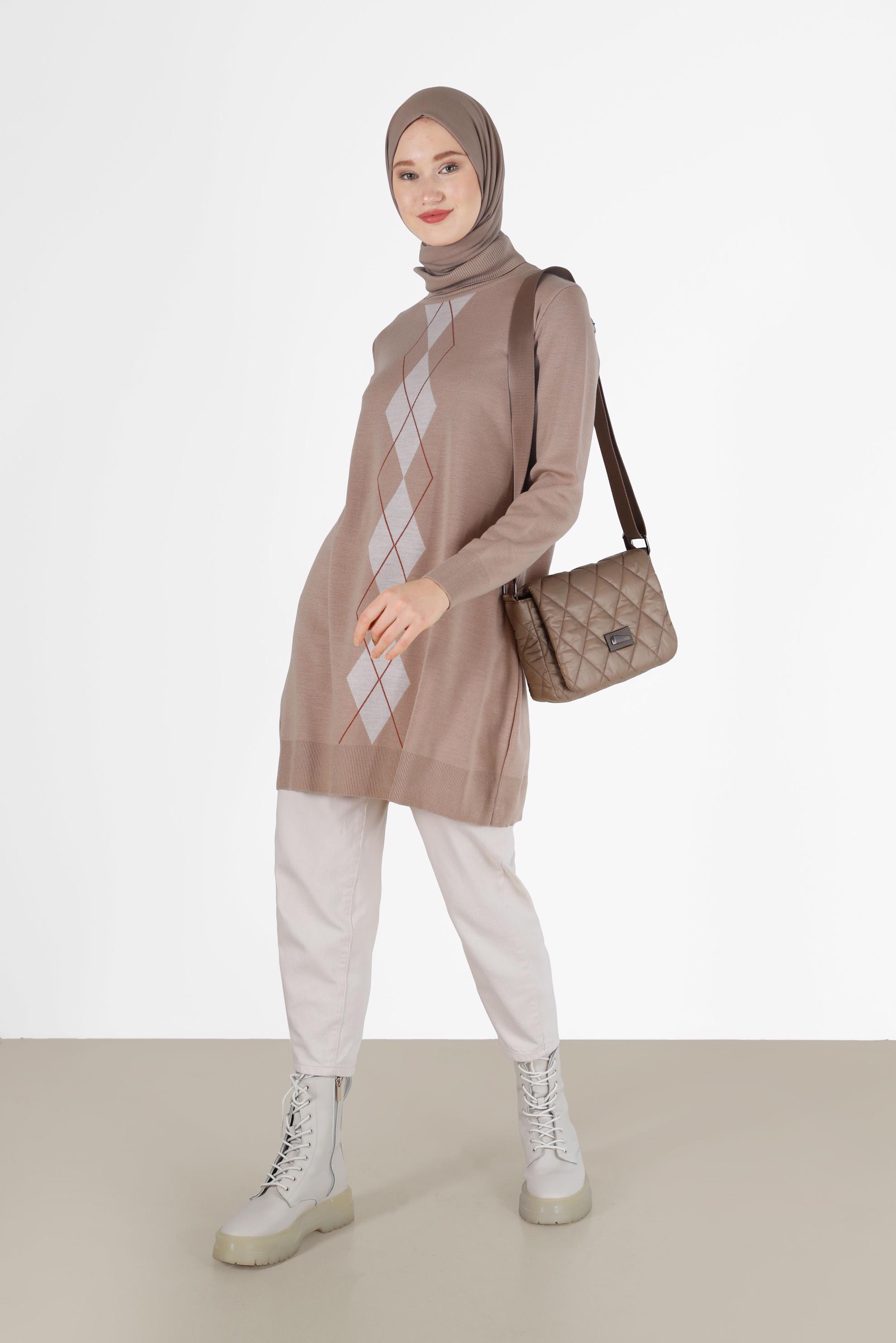 Hijab clothing BEIGE RHOMBUS KNIT TUNIC 42021 