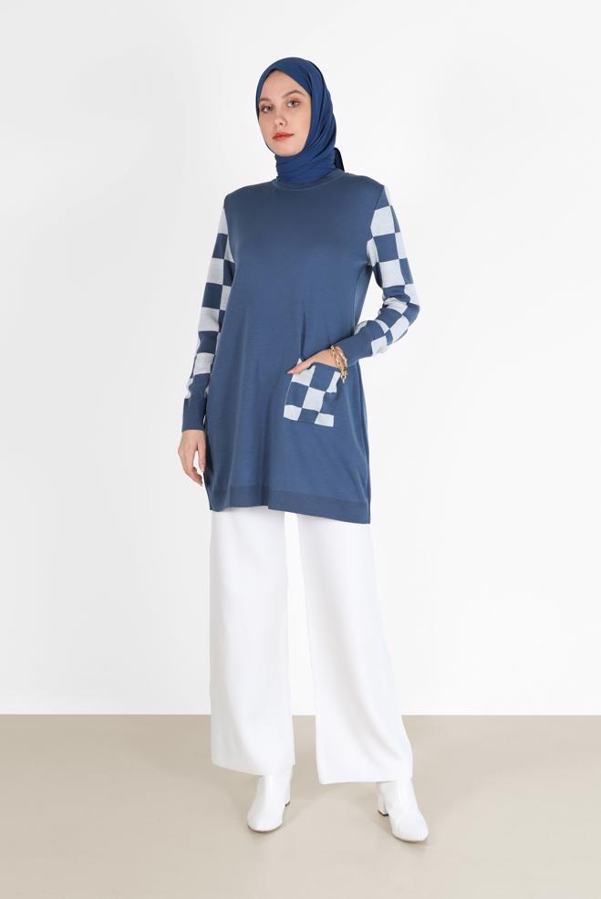 Hijab clothing  CHECK DETAIL KNITWEAR SWEATER WITH POCKET 42022  - ALVİNA