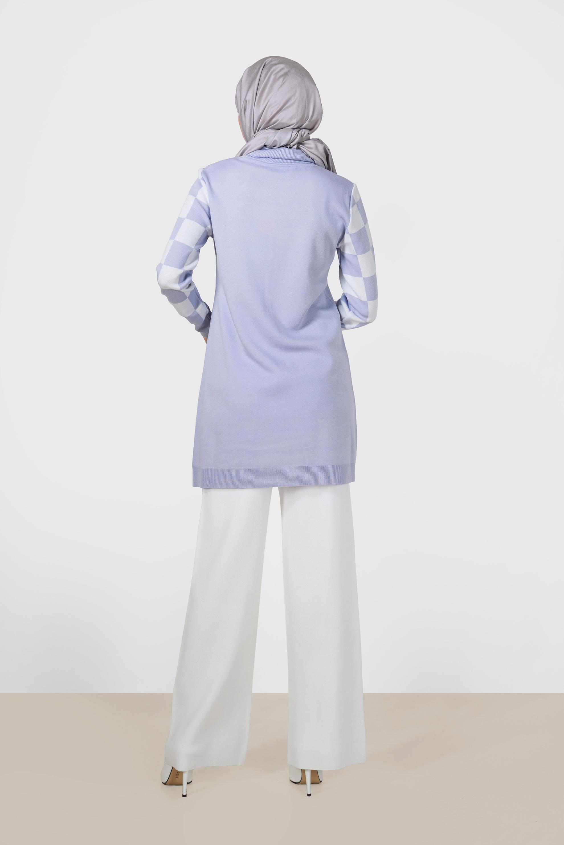 Hijab clothing PURPLE CHECK DETAIL KNITWEAR SWEATER WITH POCKET 42022 