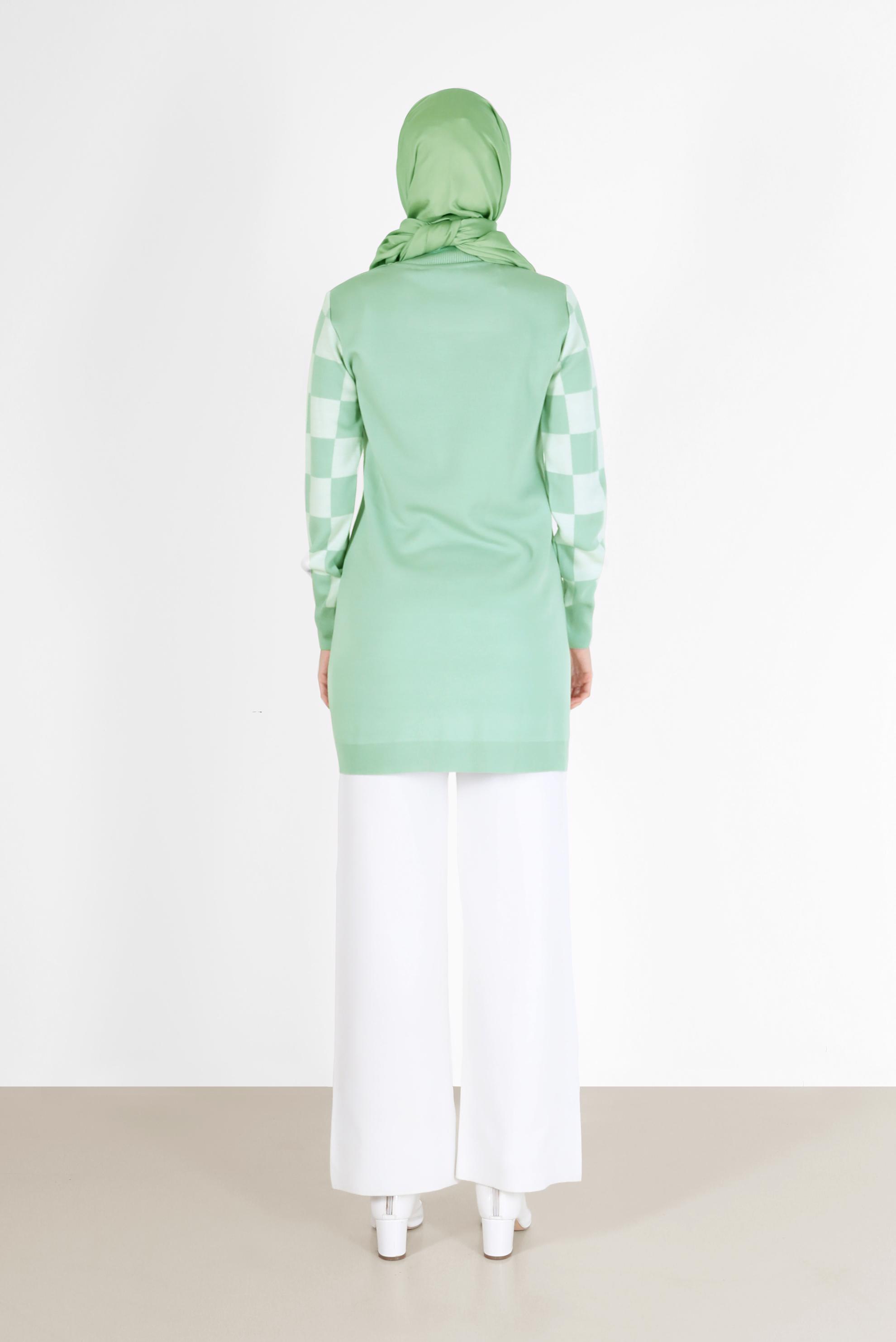 Hijab clothing GREEN CHECK DETAIL KNITWEAR SWEATER WITH POCKET 42022 