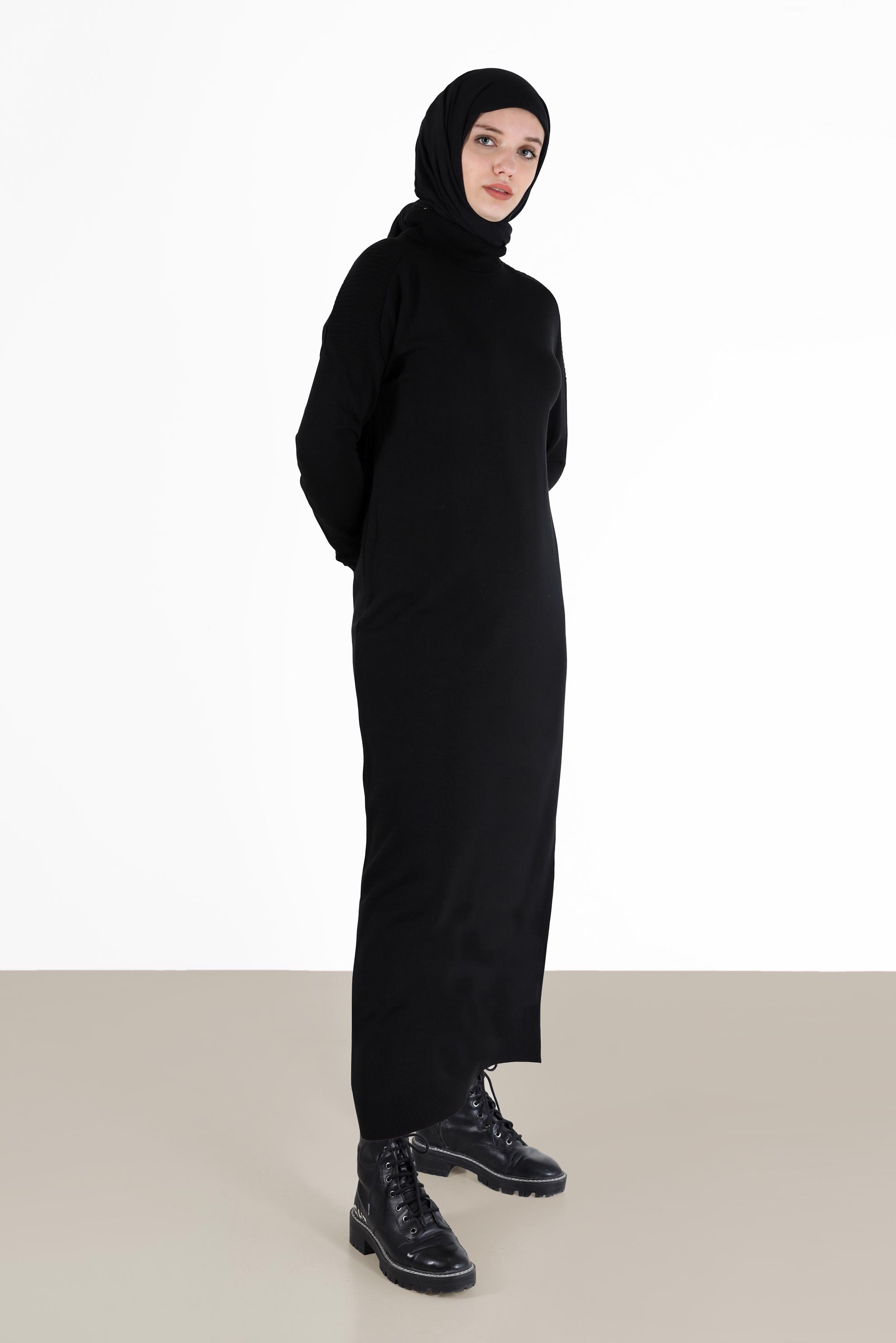 Hijab clothing BLACK BASIC KNITWEAR DRESS 42025 