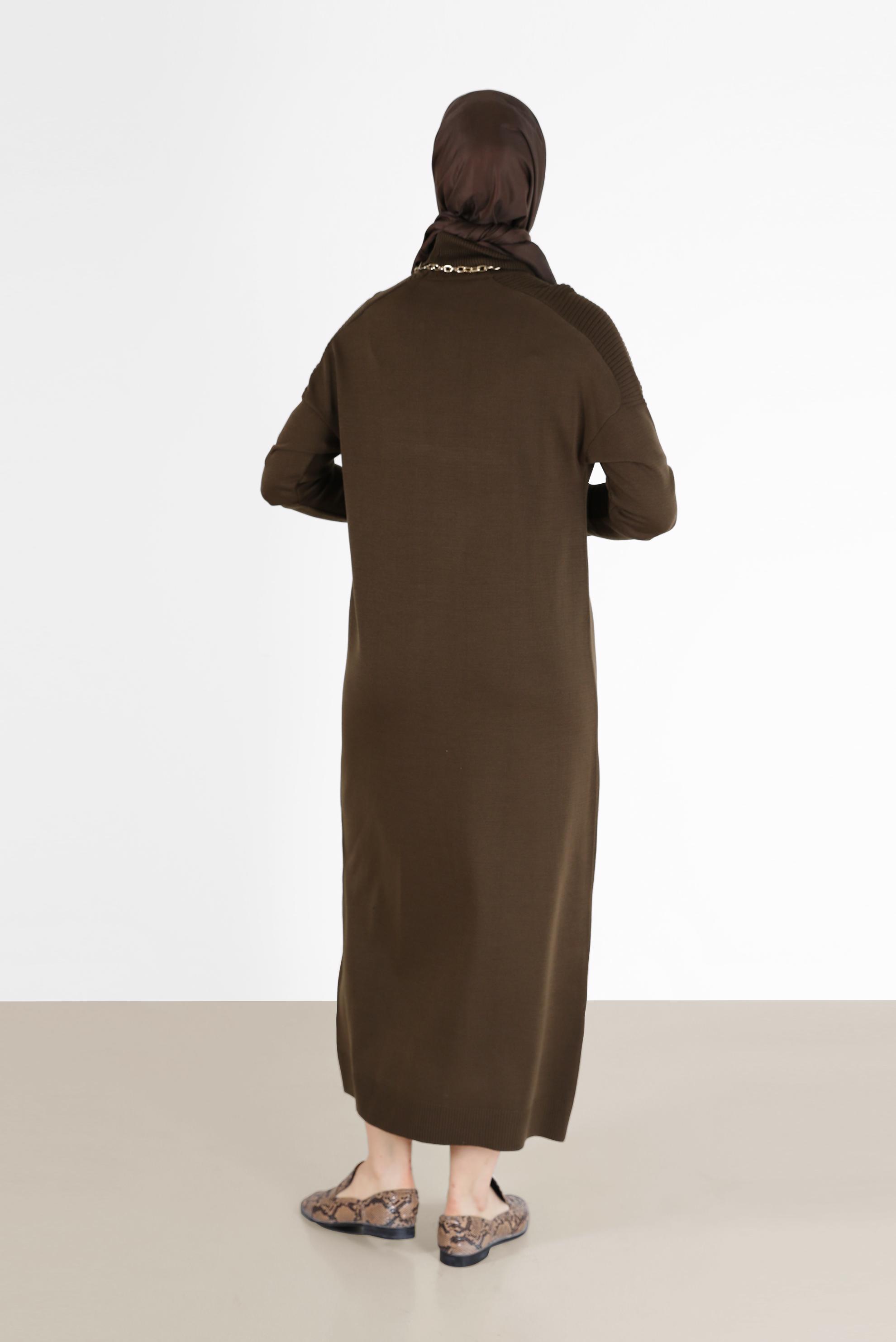 Tesettür giyim KAHVE BASIC TRİKO ELBİSE 42025 