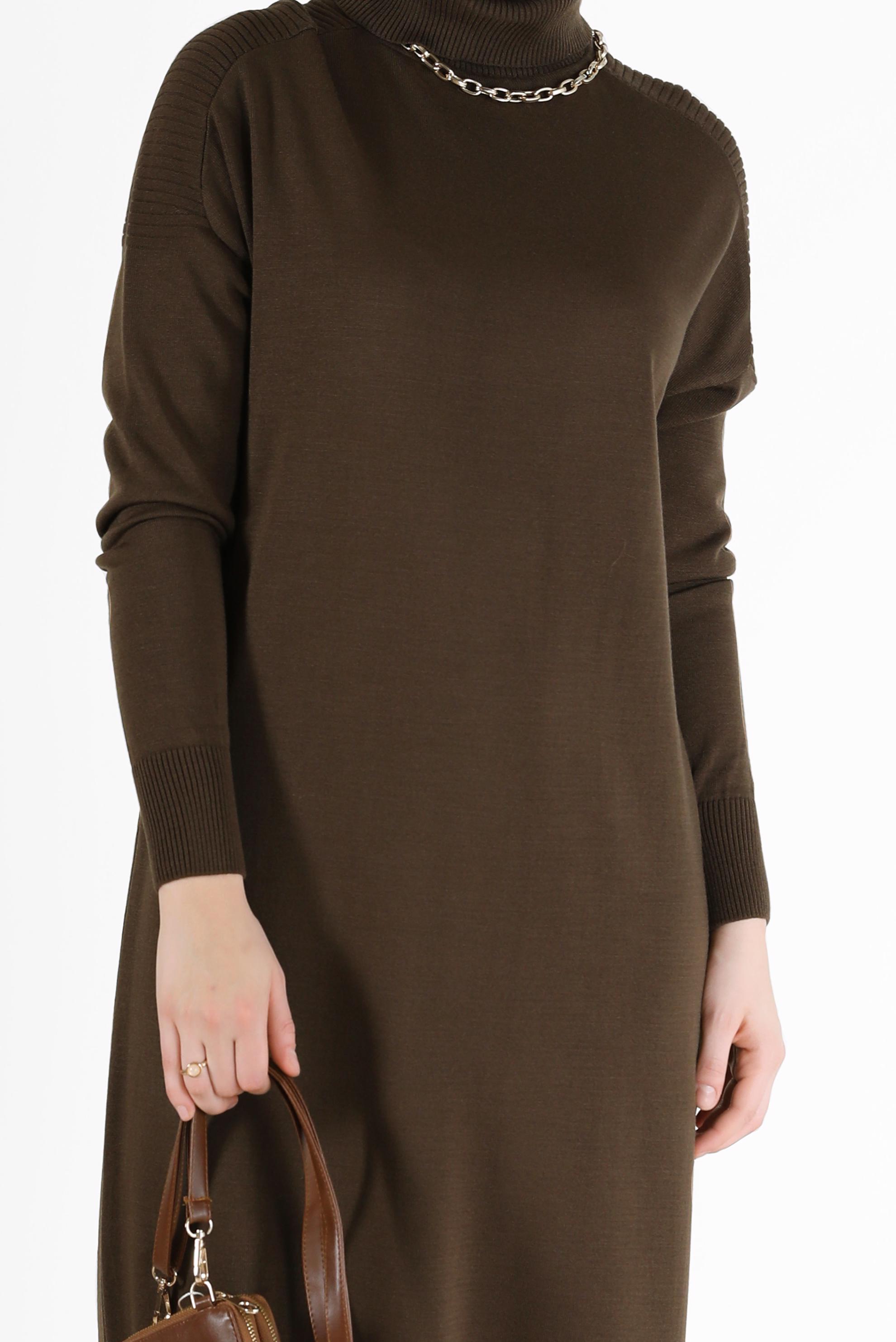 Tesettür giyim KAHVE BASIC TRİKO ELBİSE 42025 