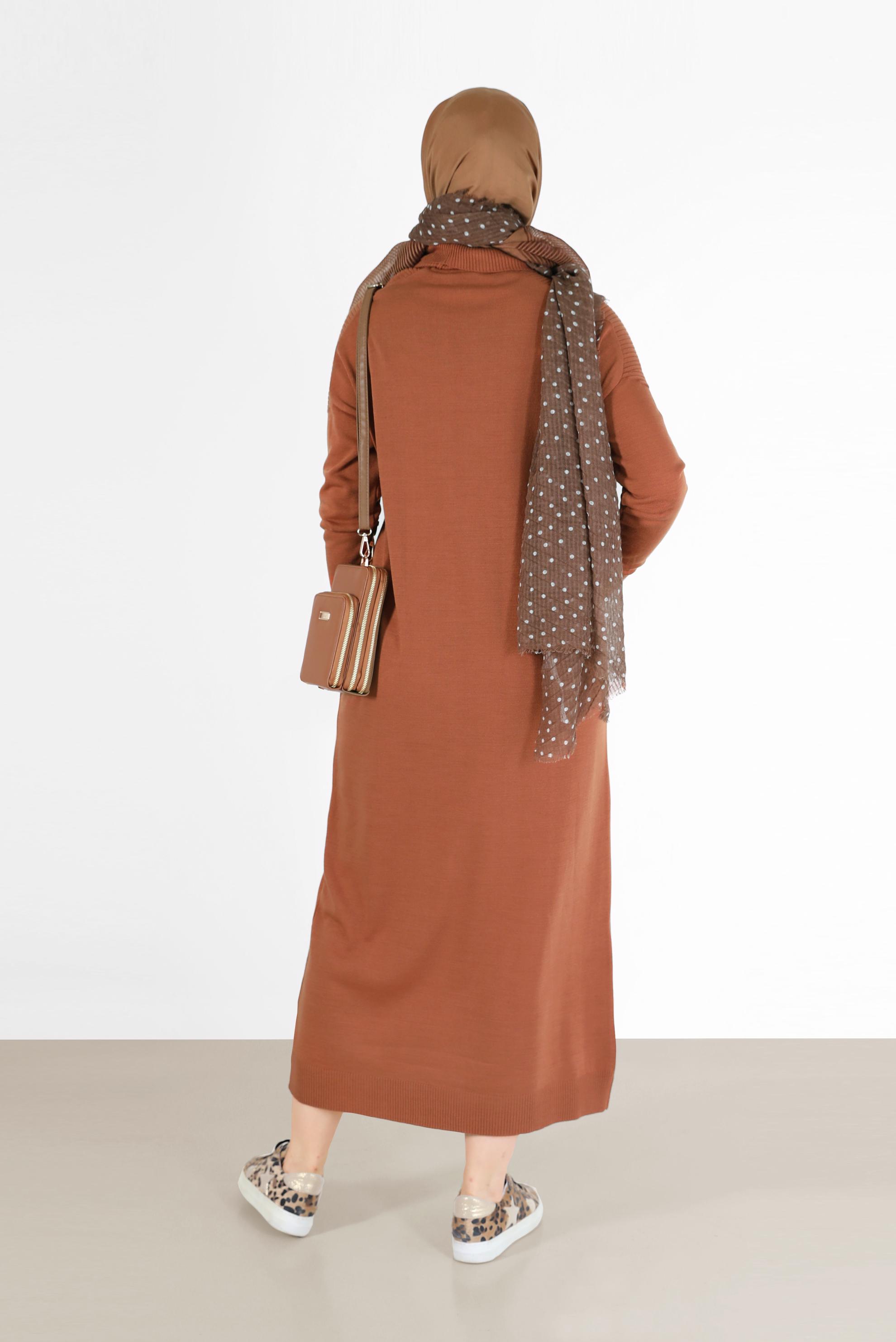 Tesettür giyim TURUNCU BASIC TRİKO ELBİSE 42025 