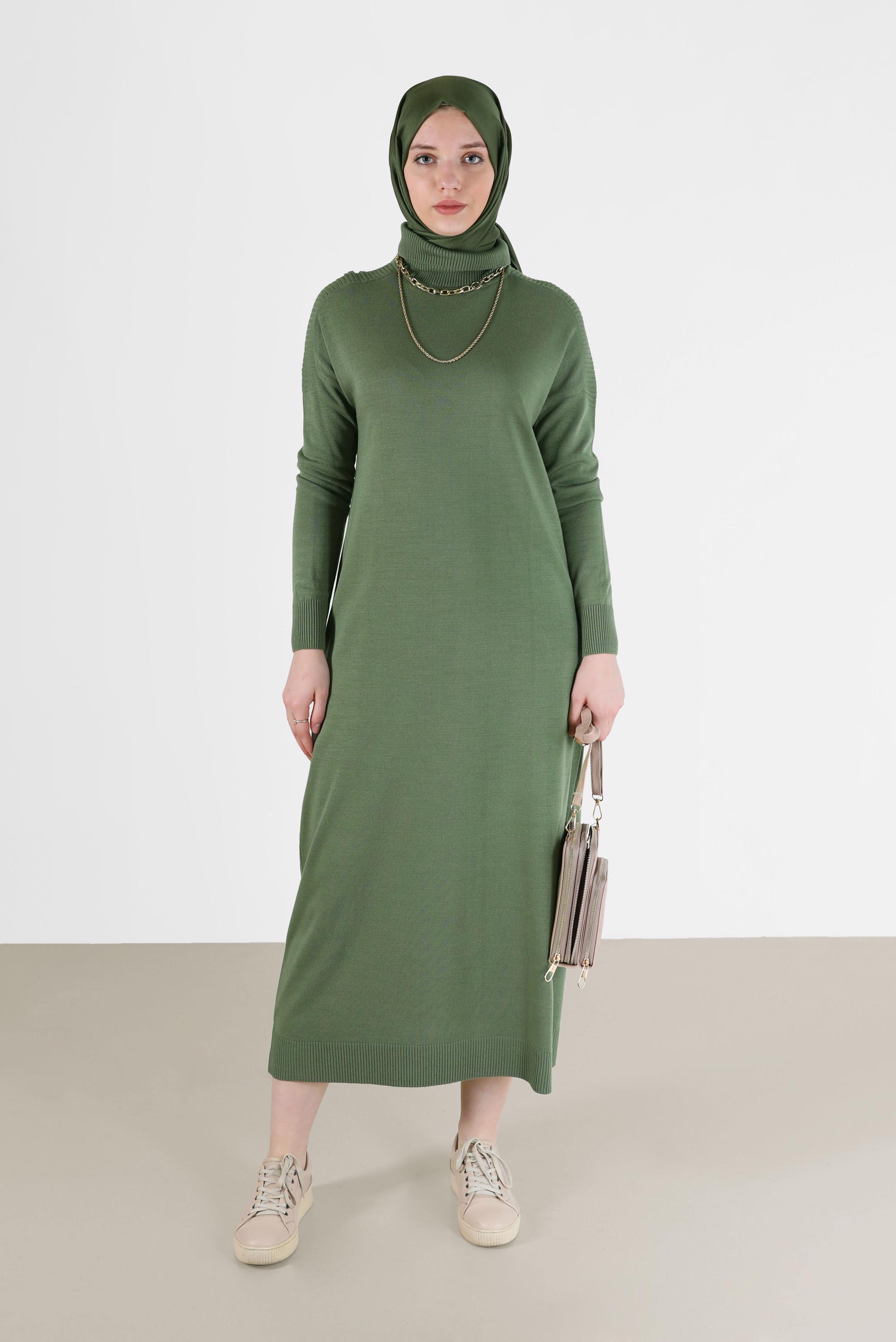 Tesettür giyim YEŞİL BASIC TRİKO ELBİSE 42025 