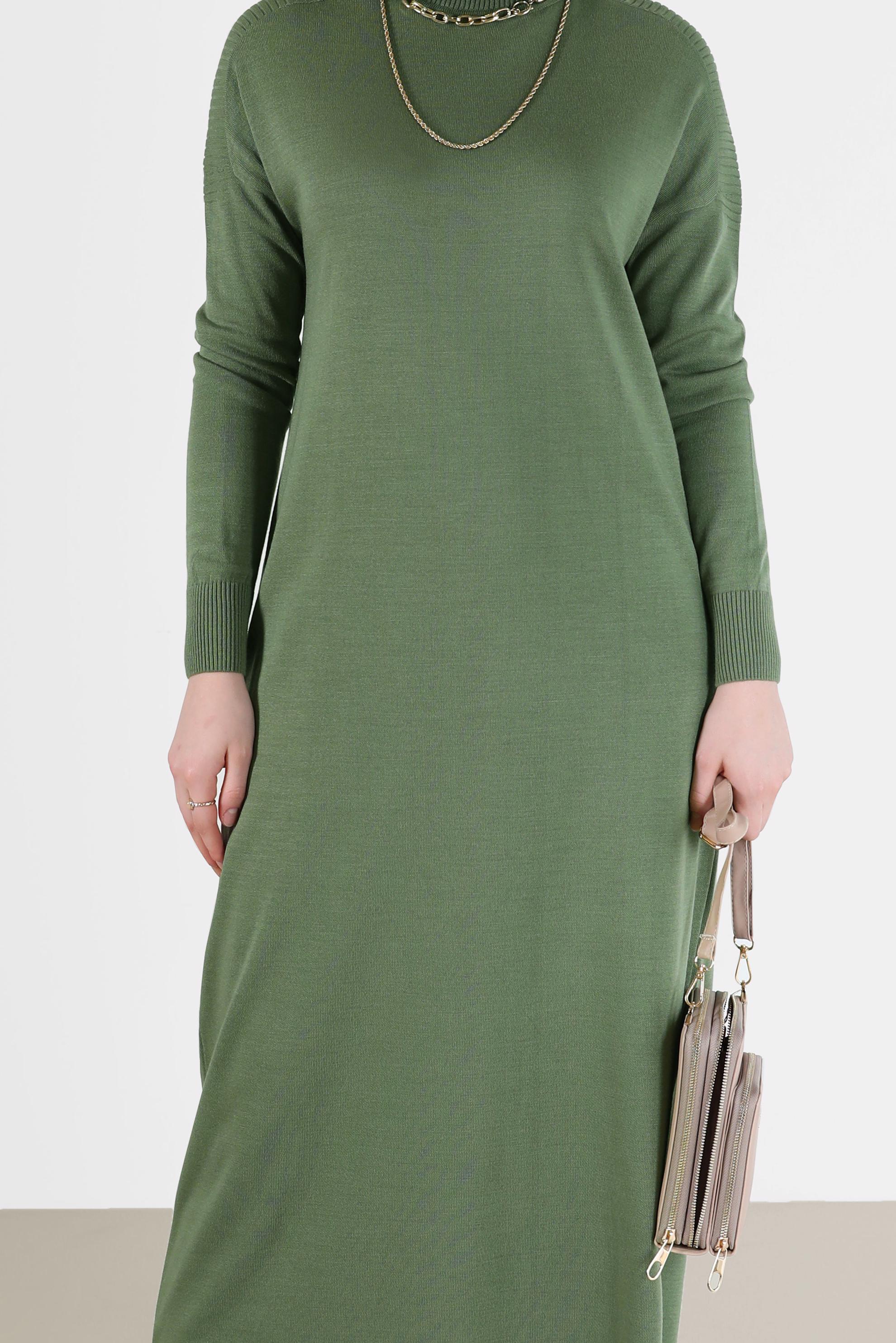 Tesettür giyim YEŞİL BASIC TRİKO ELBİSE 42025 