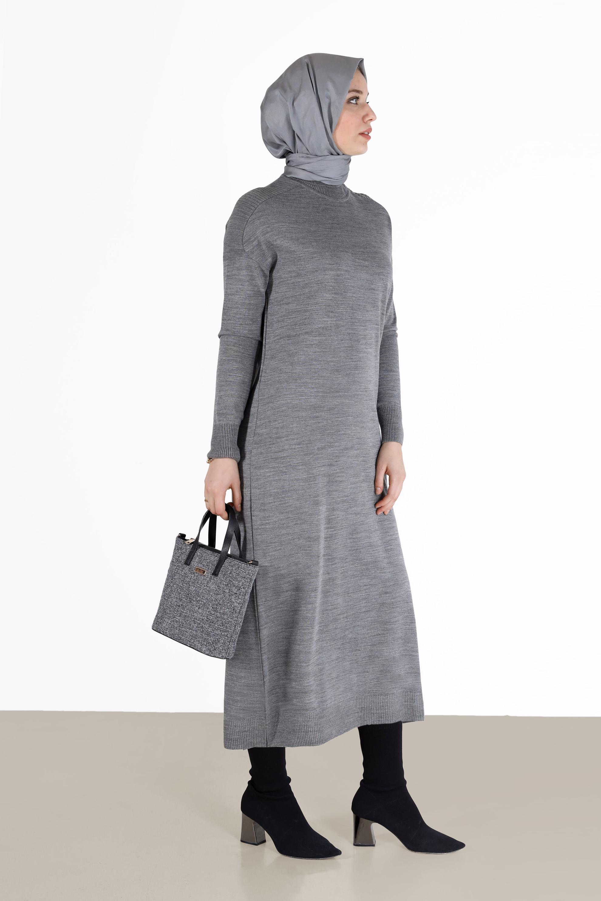 Hijab clothing GREY BASIC KNITWEAR DRESS 42025 