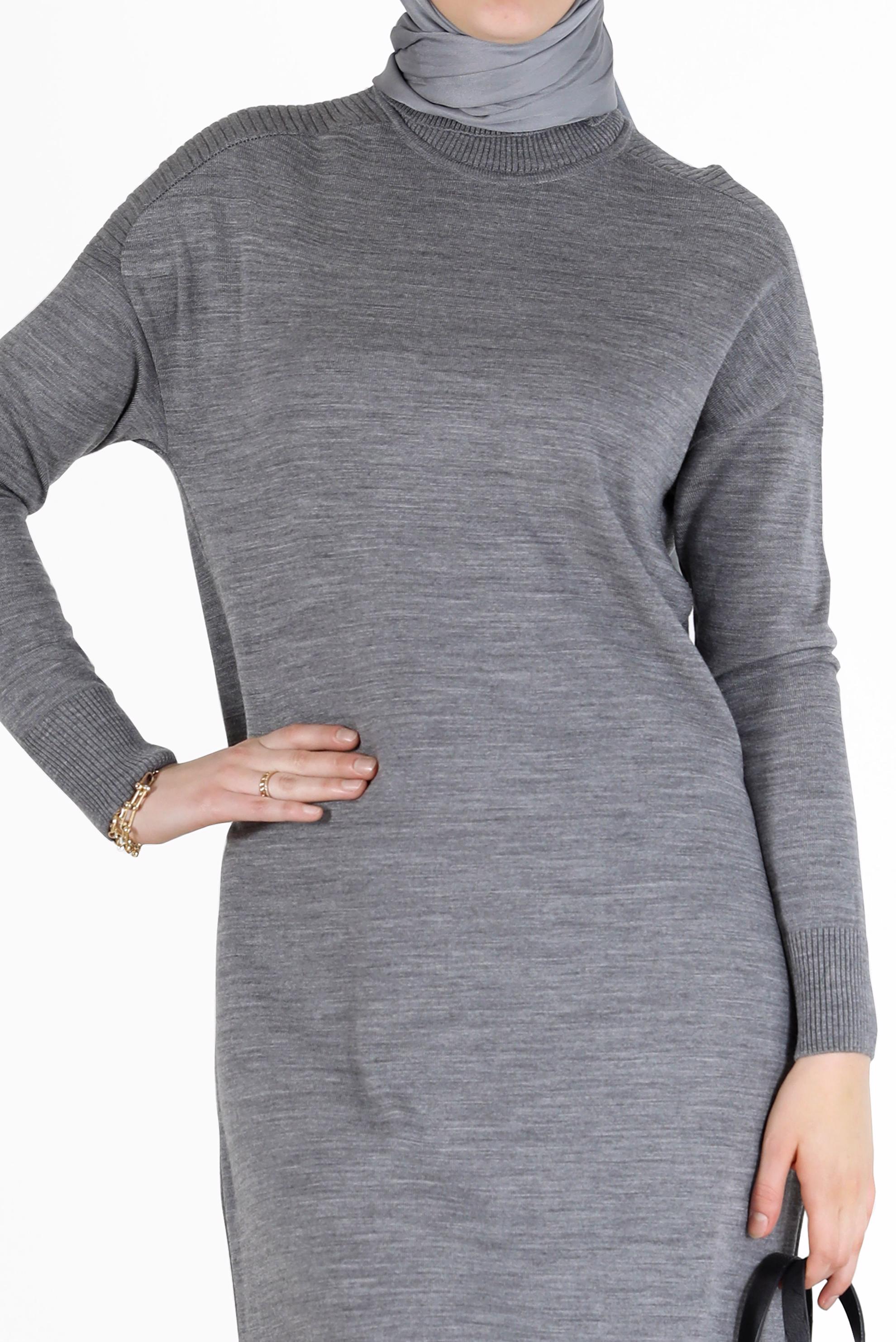 Hijab clothing GREY BASIC KNITWEAR DRESS 42025 